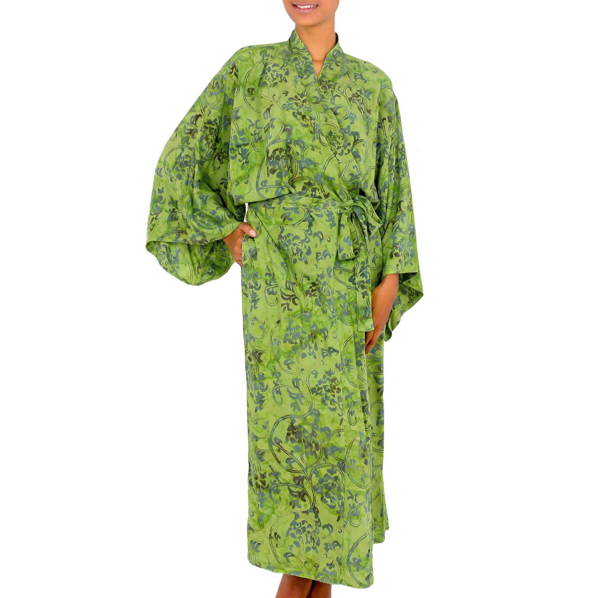 Premium Emerald Forest Green Floral Batik Robe - Upgrade Your Style