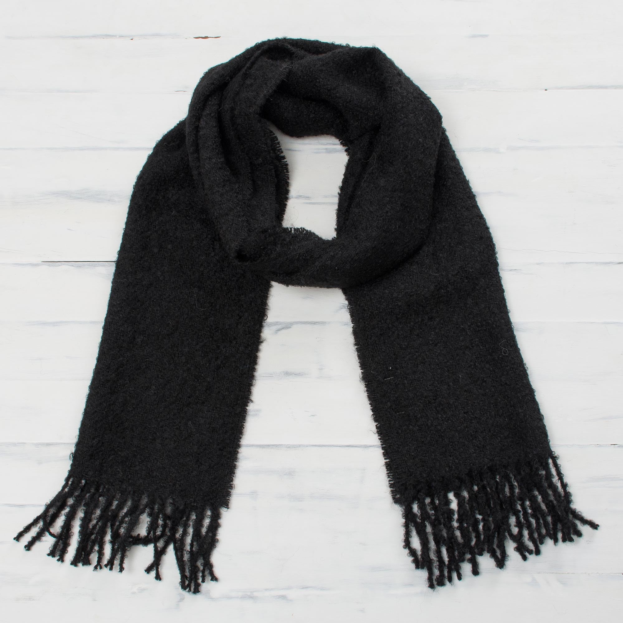 Premium Andean Alpaca Wrap Scarf - Solid Black | Ultimate Softness from Peru