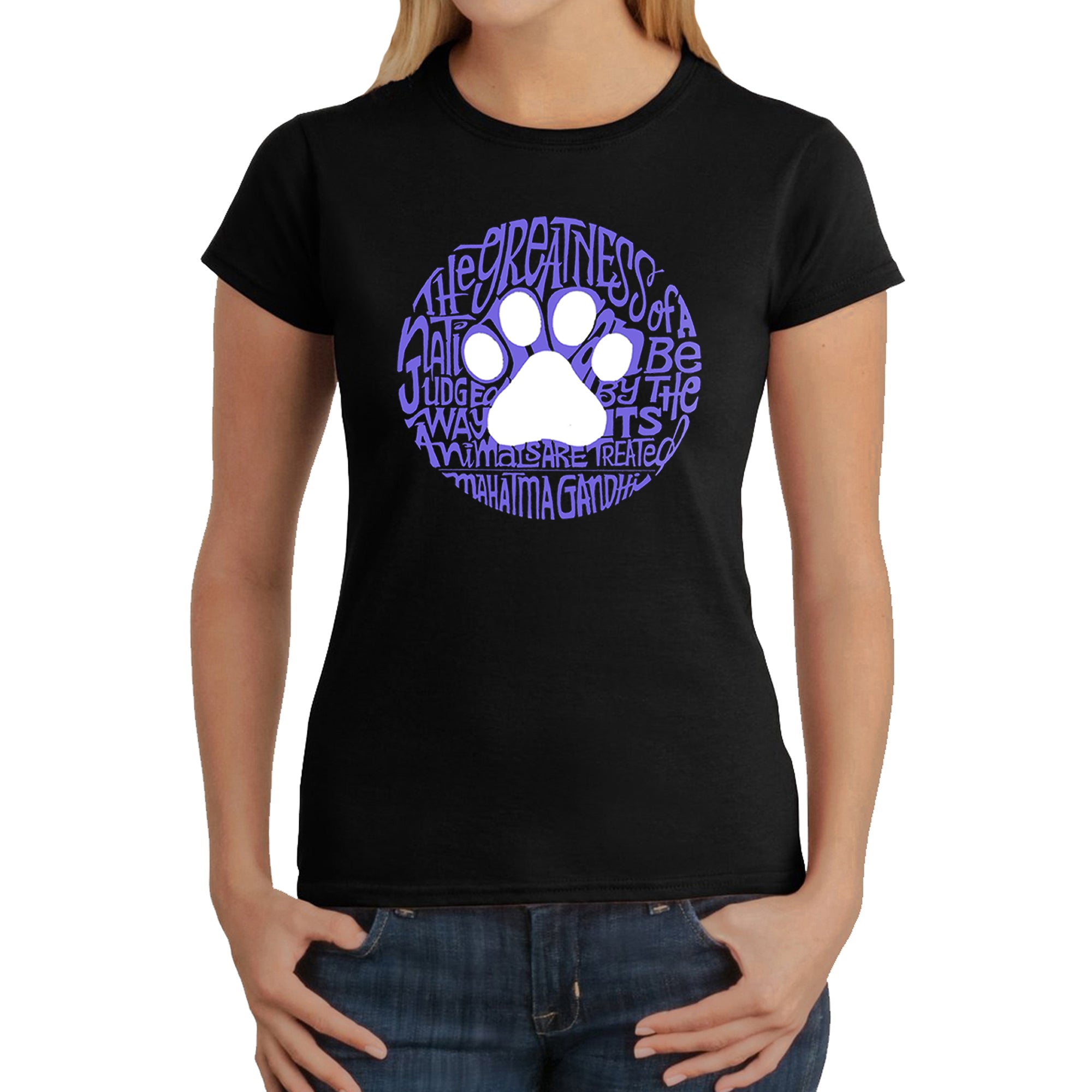 Premium Women's Quote T-Shirt: Gandhi's Animal Compassion Design