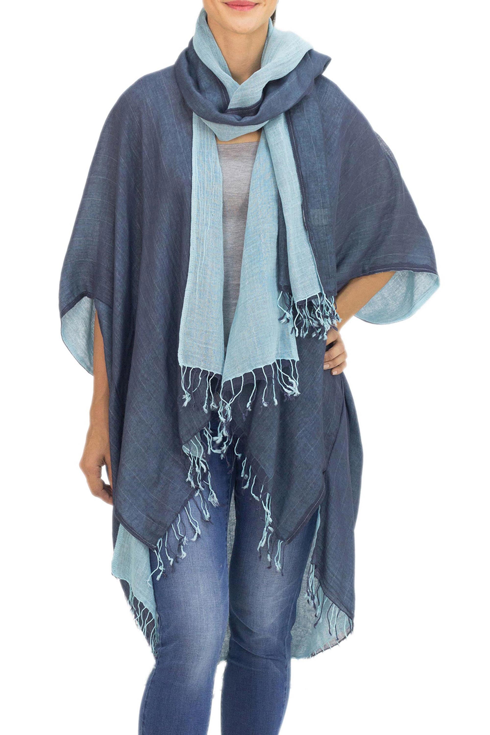 Premium Blue Mystique Cotton Jacket & Reversible Scarf Set - Ultimate Thai Elegance