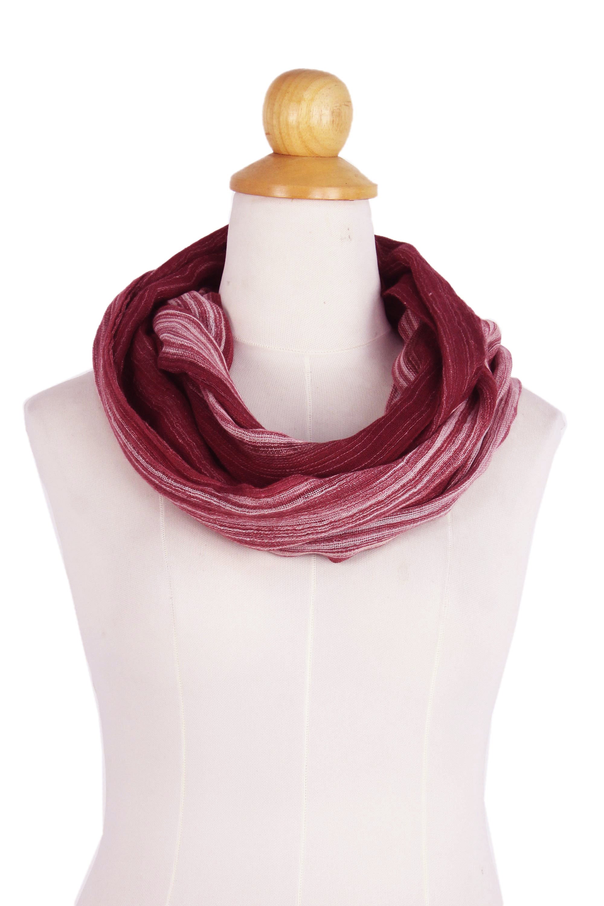 Premium Burgundy Horizon Handwoven Infinity Scarf - 100% Cotton from Thailand