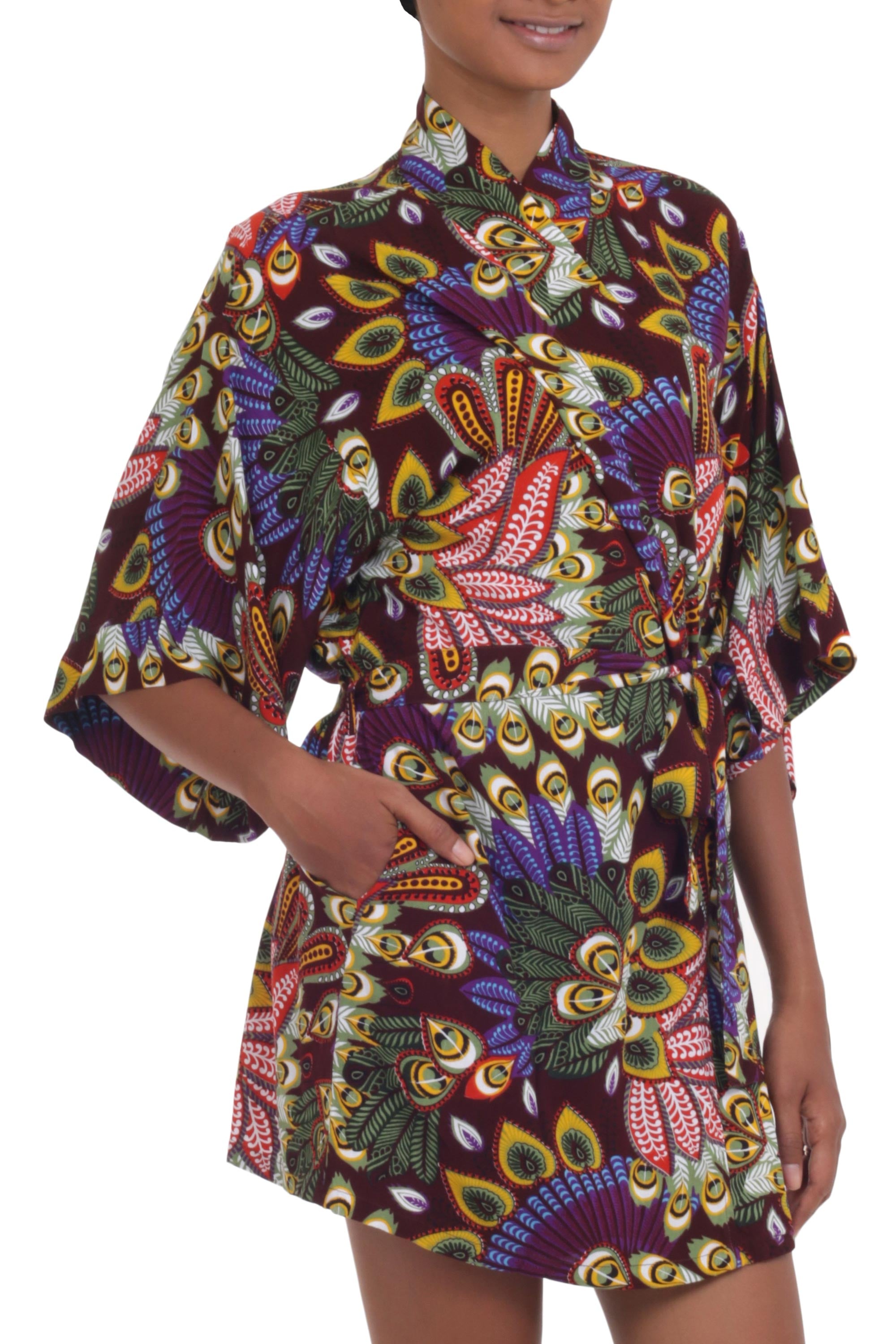 Premium Jungle Groove Floral Rayon Robe – Ultimate Comfort in Rosewood