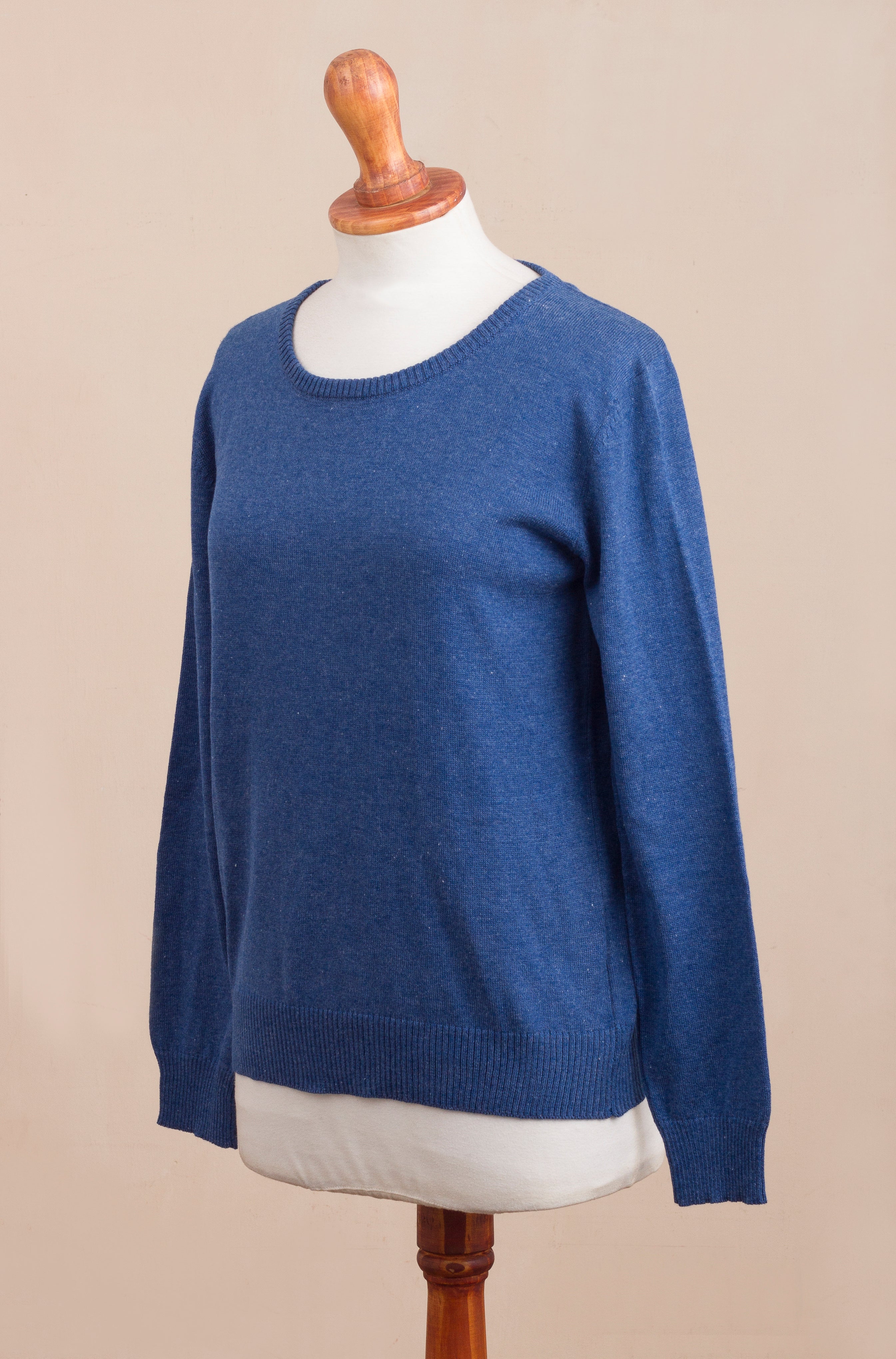 Premium Royal Blue Knit Cotton Blend Pullover – Handcrafted in Peru