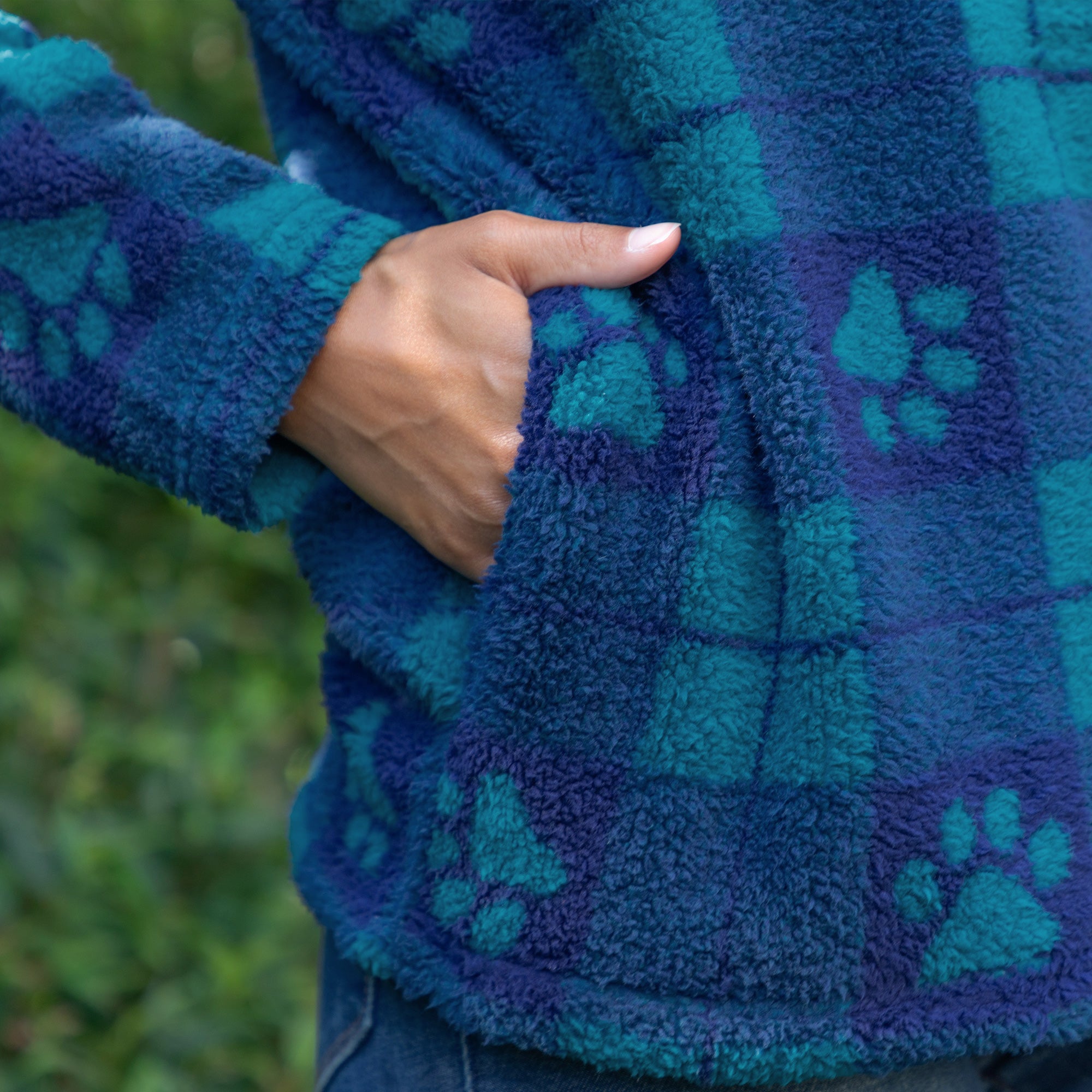 Premium Sherpa Fleece Hoodie with Plaid Paws Design