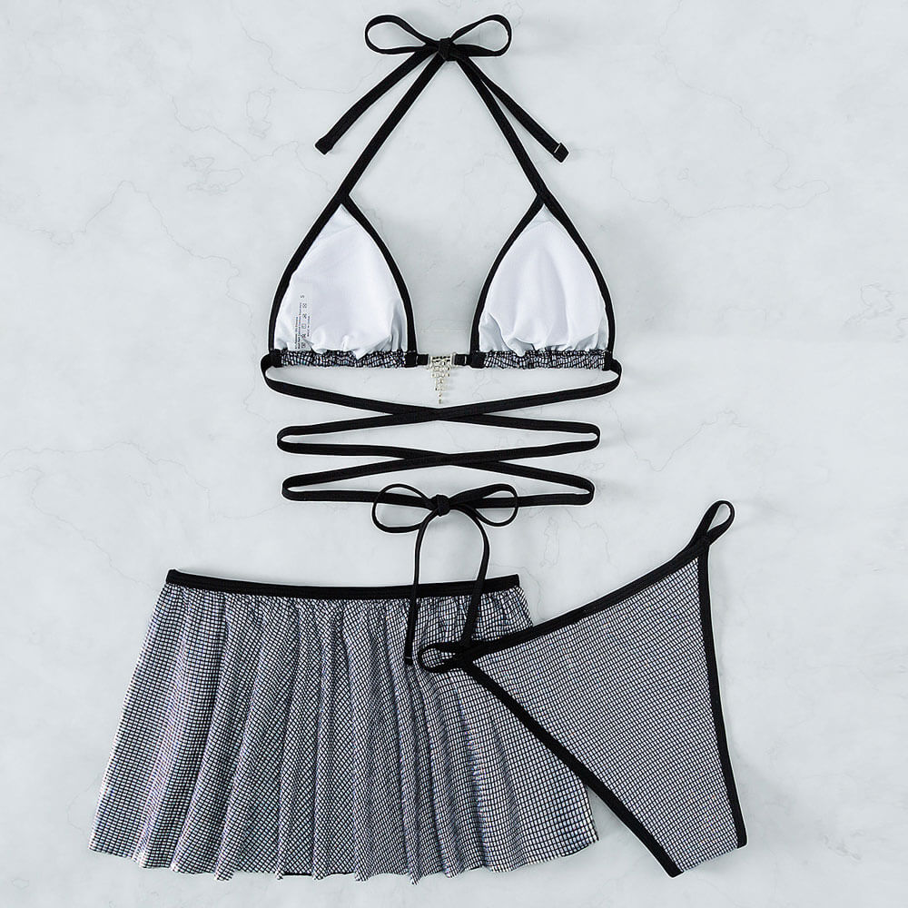 Ultimate Glitter Gingham Crystal Wrap Bikini Set - Brazilian Style