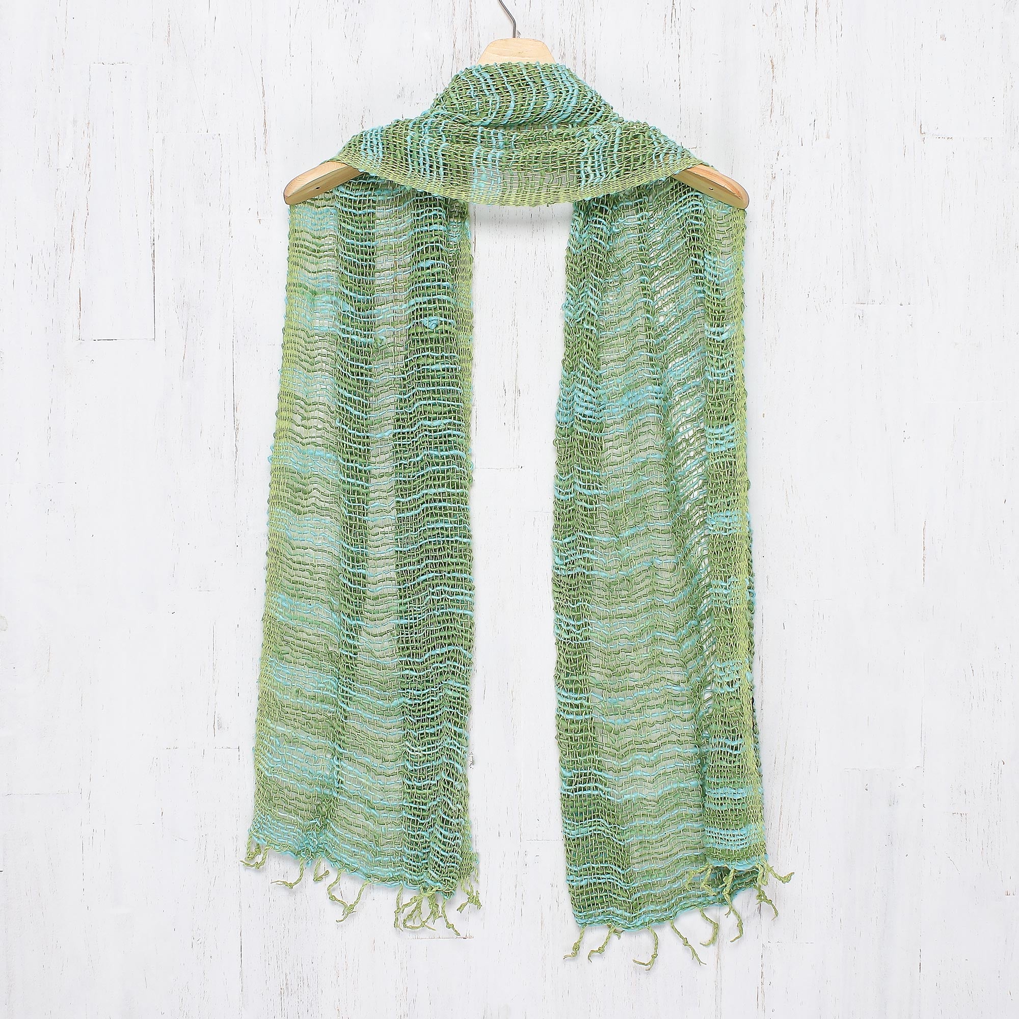 Premium Handwoven Thai Cotton Scarf - Breezy Blue & Green