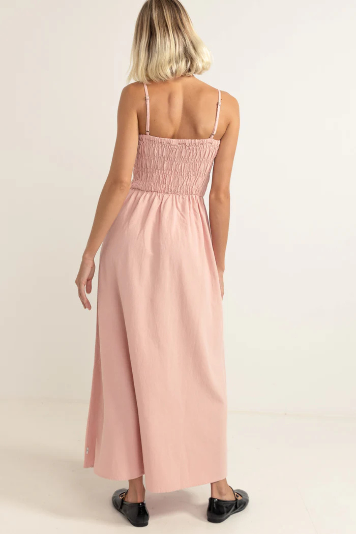 Ultimate Rhythm Classic Shirred Midi Dress - Rose Elegance