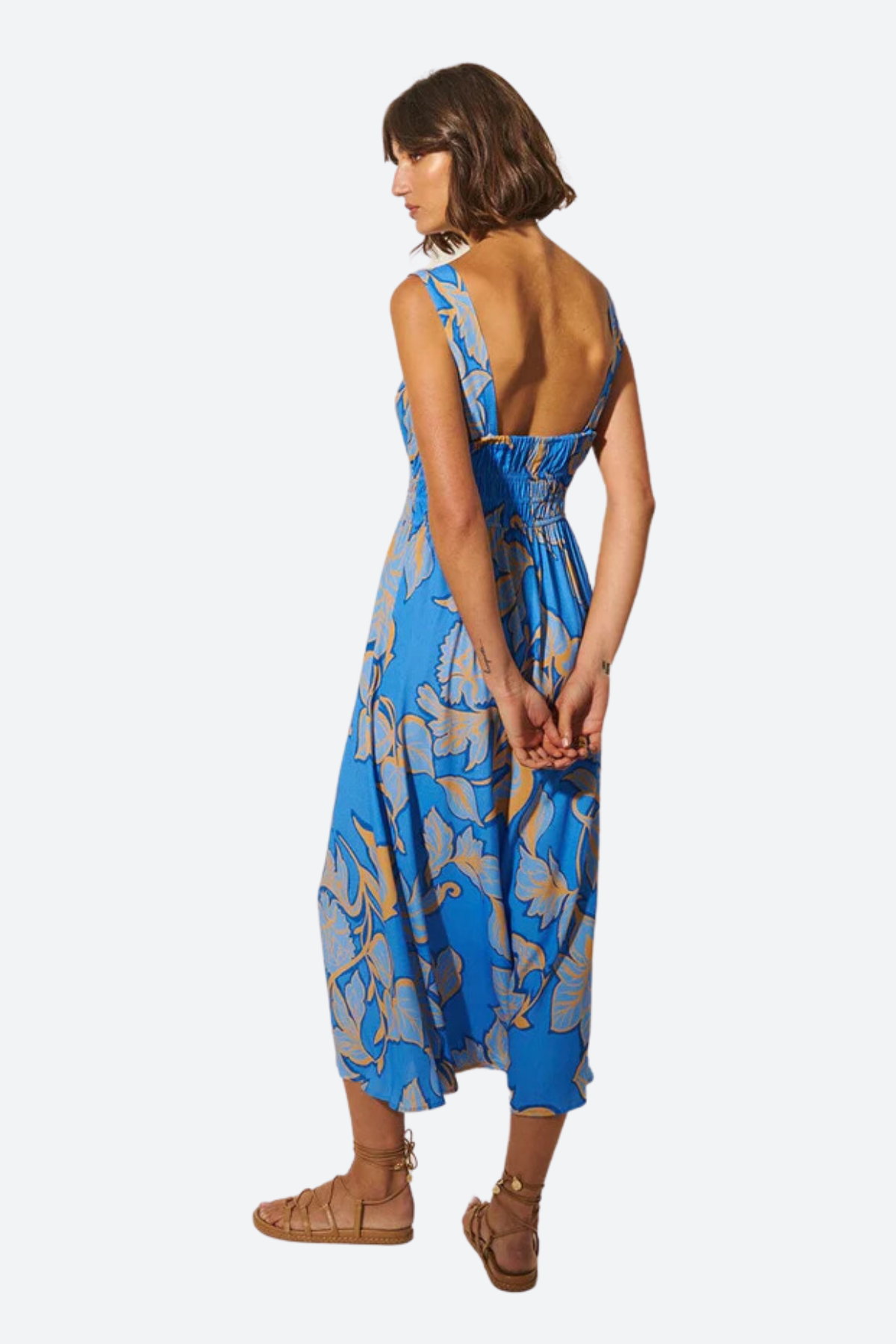 Premium Kivari Taniana Strappy Midi Dress - Blue Floral Elegance