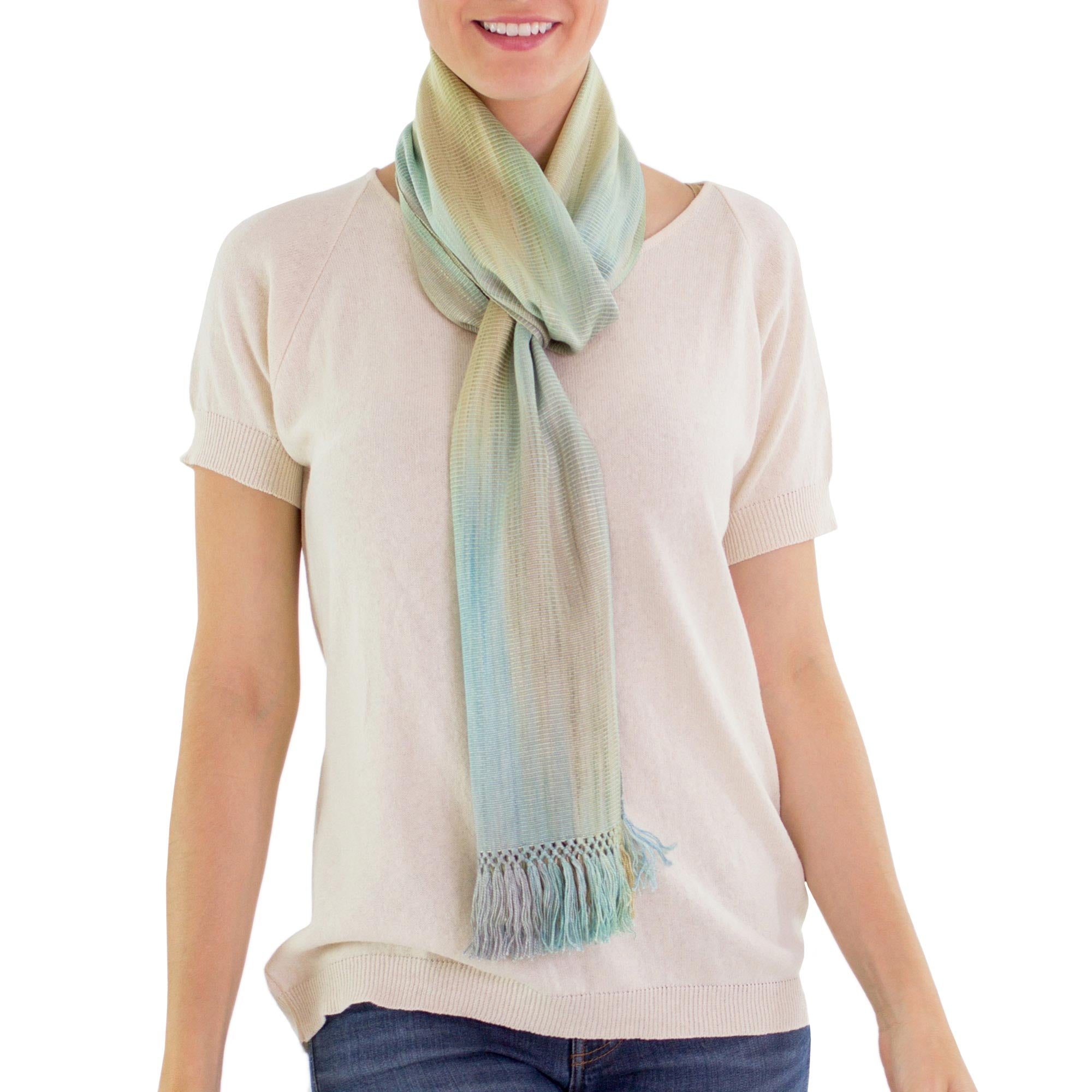 Premium Iridescent Mint Pastel Rayon Chenille Scarf - Handwoven Elegance