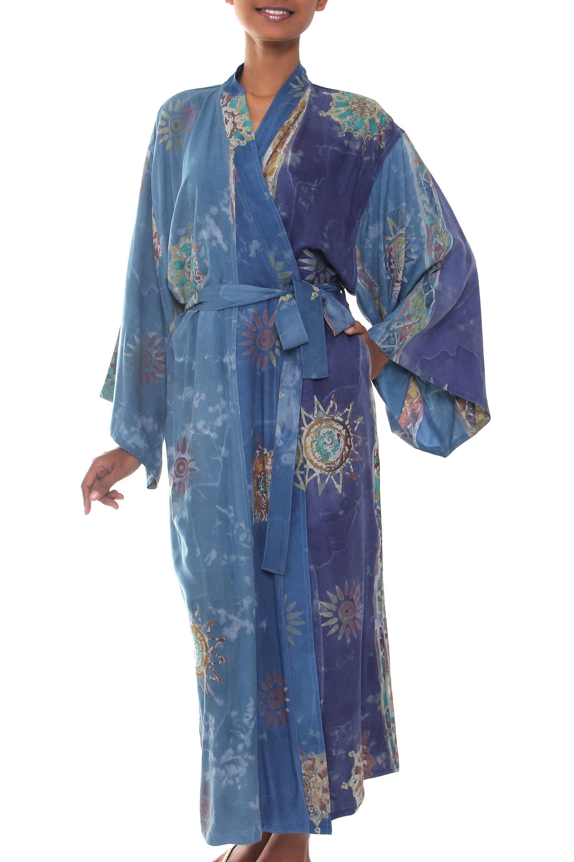 Premium Handpainted Blue Batik Long Robe - Ultimate Comfort & Style