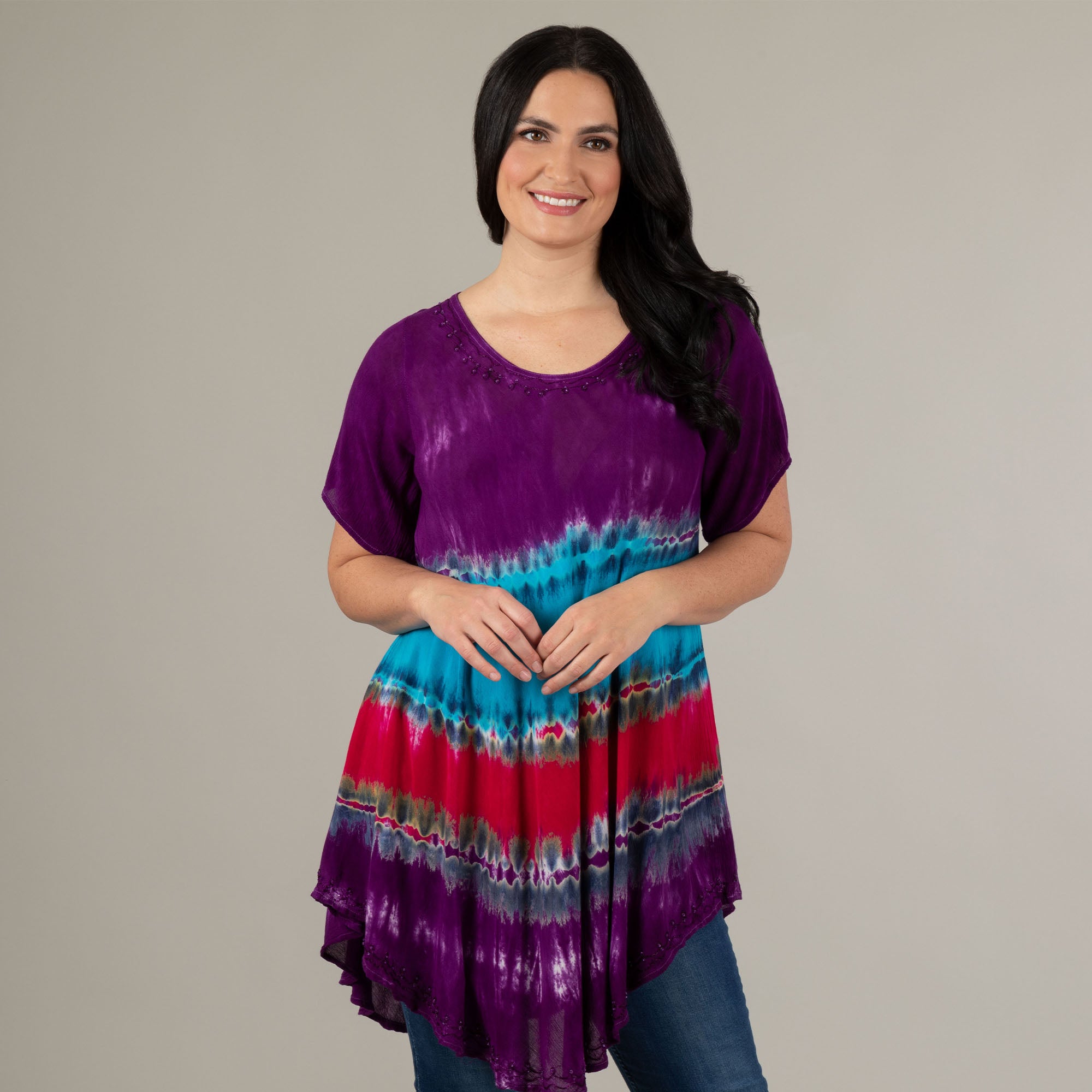 Premium Handcrafted Gem-Layered Short Sleeve Tunic