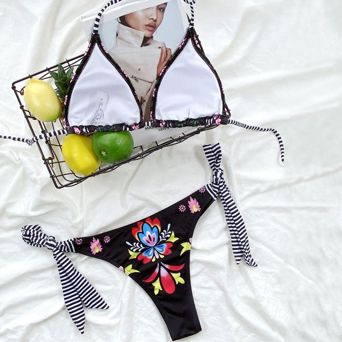 Premium Floral Stripe Halter Bikini Set - Ultimate Beach Style