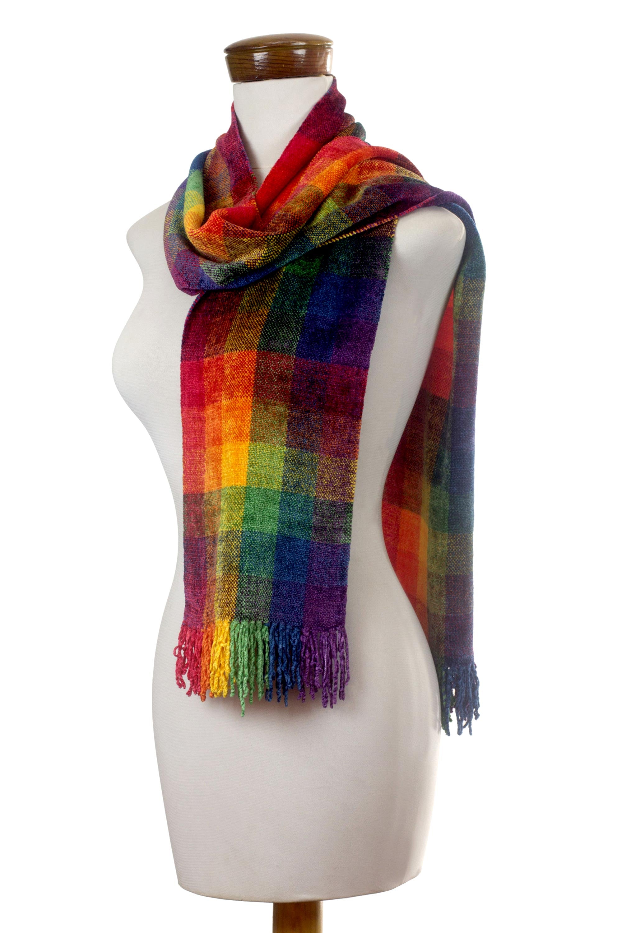 Premium Guatemalan Rainbow Rayon Chenille Scarf - Handcrafted Beauty