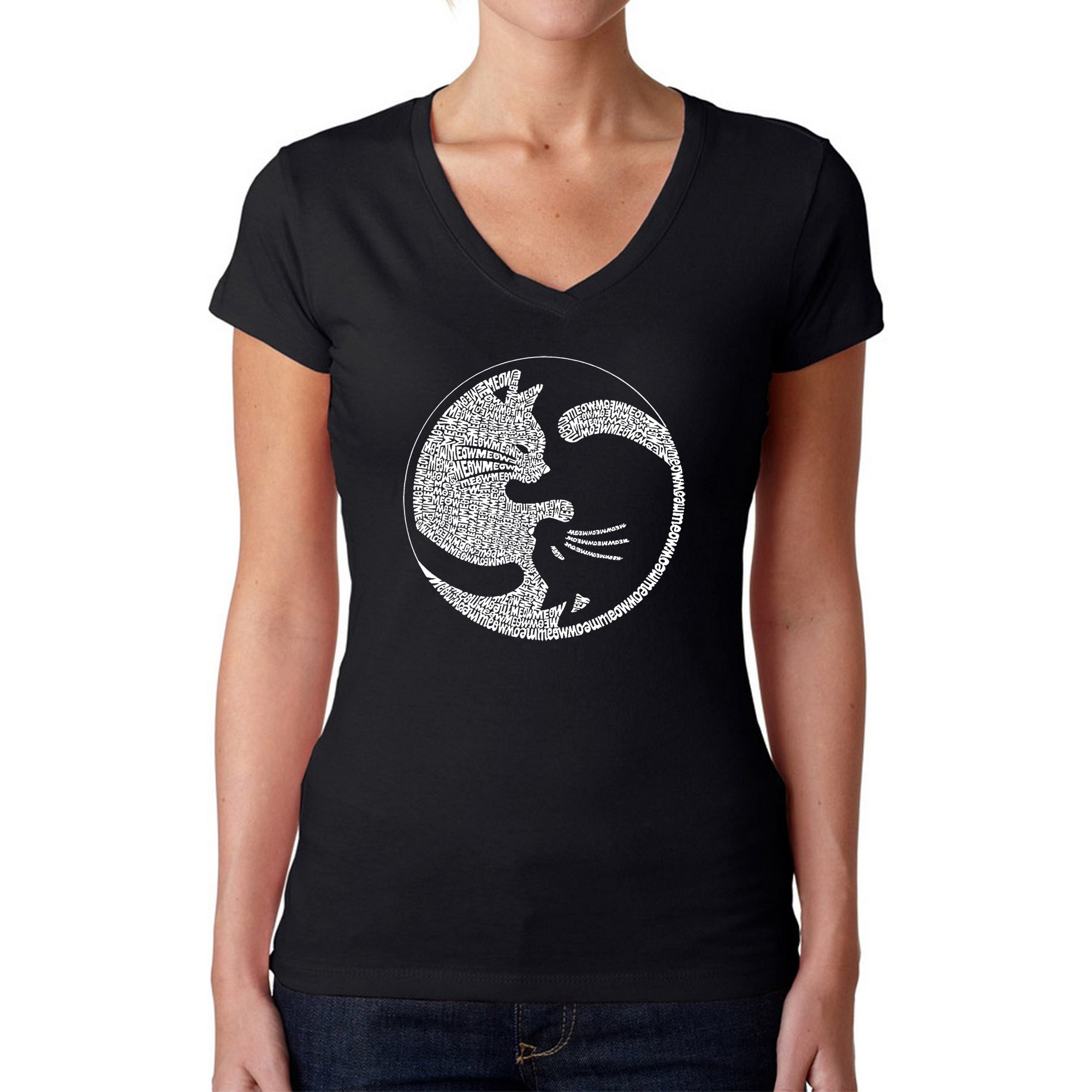 Premium Yin Yang Cat - Women's Word Art V-Neck T-Shirt for Cat Lovers