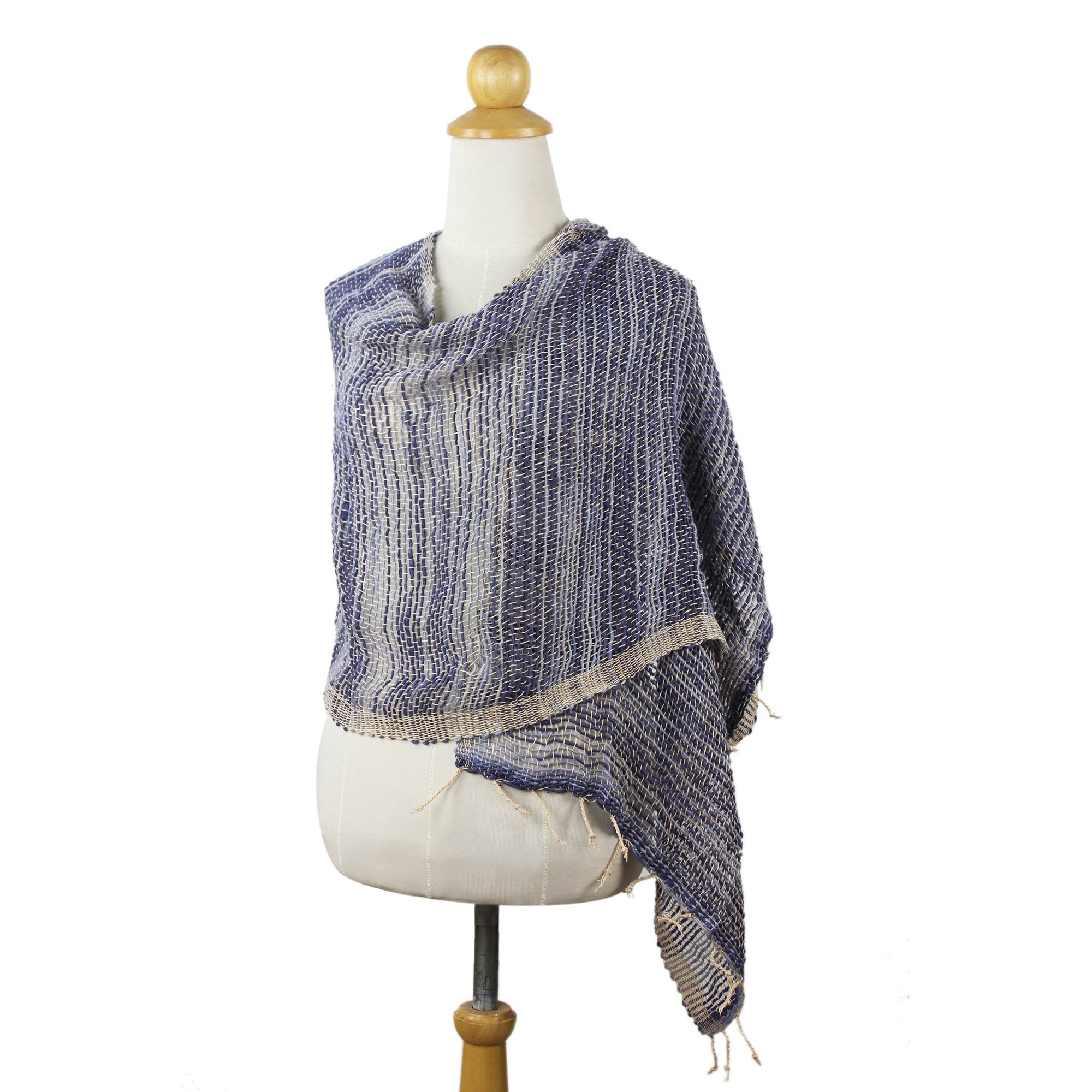 Premium Breezy Blue Cotton Shawl - Handwoven Elegance