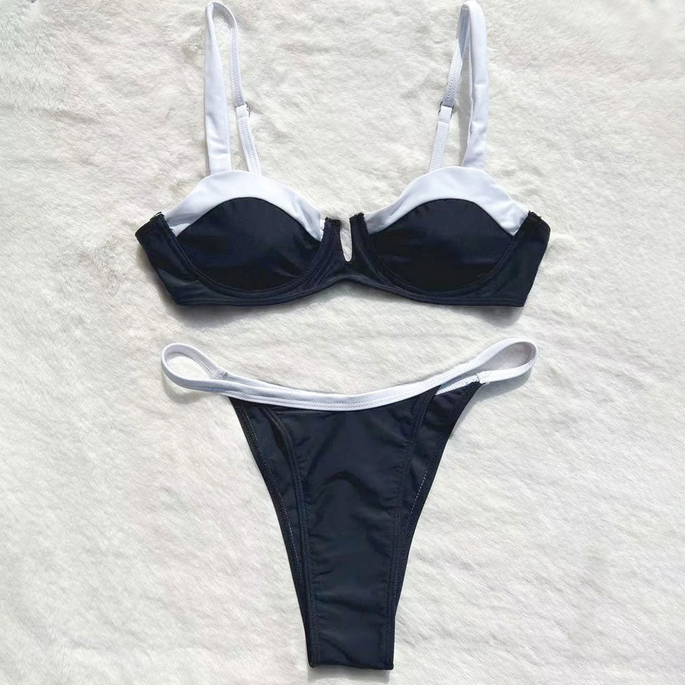 Premium Vintage Contrast Tie-Back Balconette Bikini Set