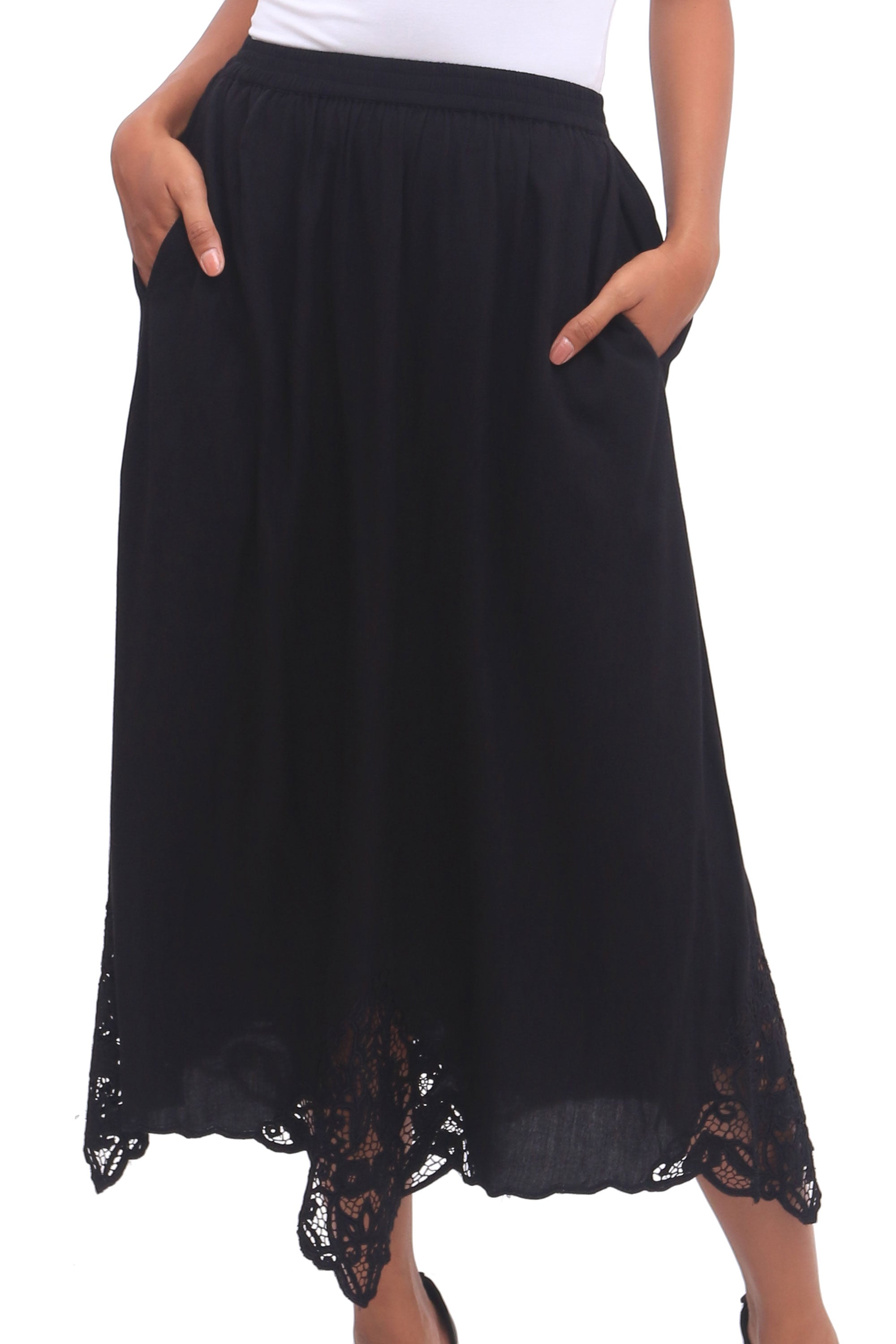 Premium Hand-Embroidered Rayon Midi Skirt - Onyx Elegance by Juwita Style