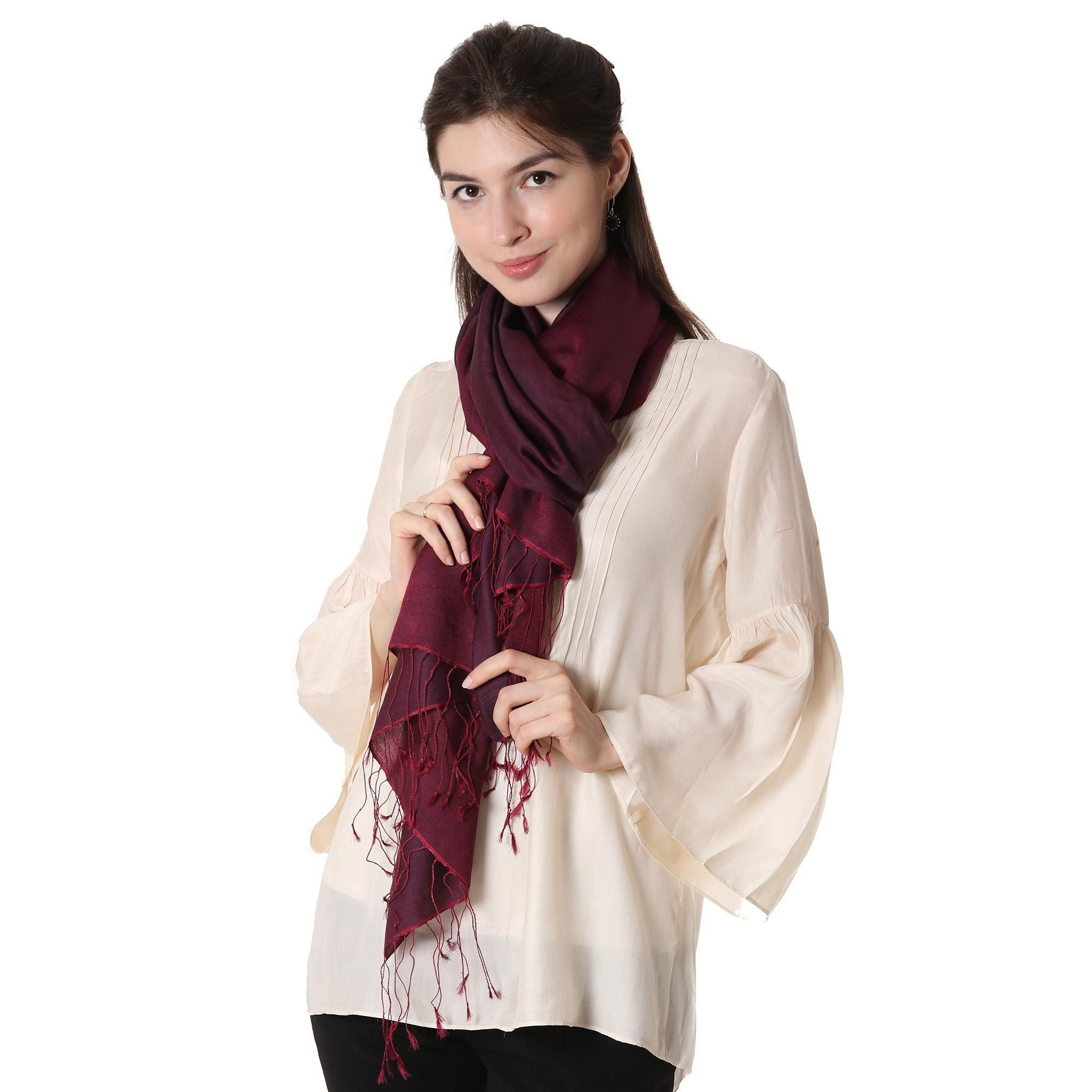 Premium Handcrafted Burgundy Silk & Wool Shawl