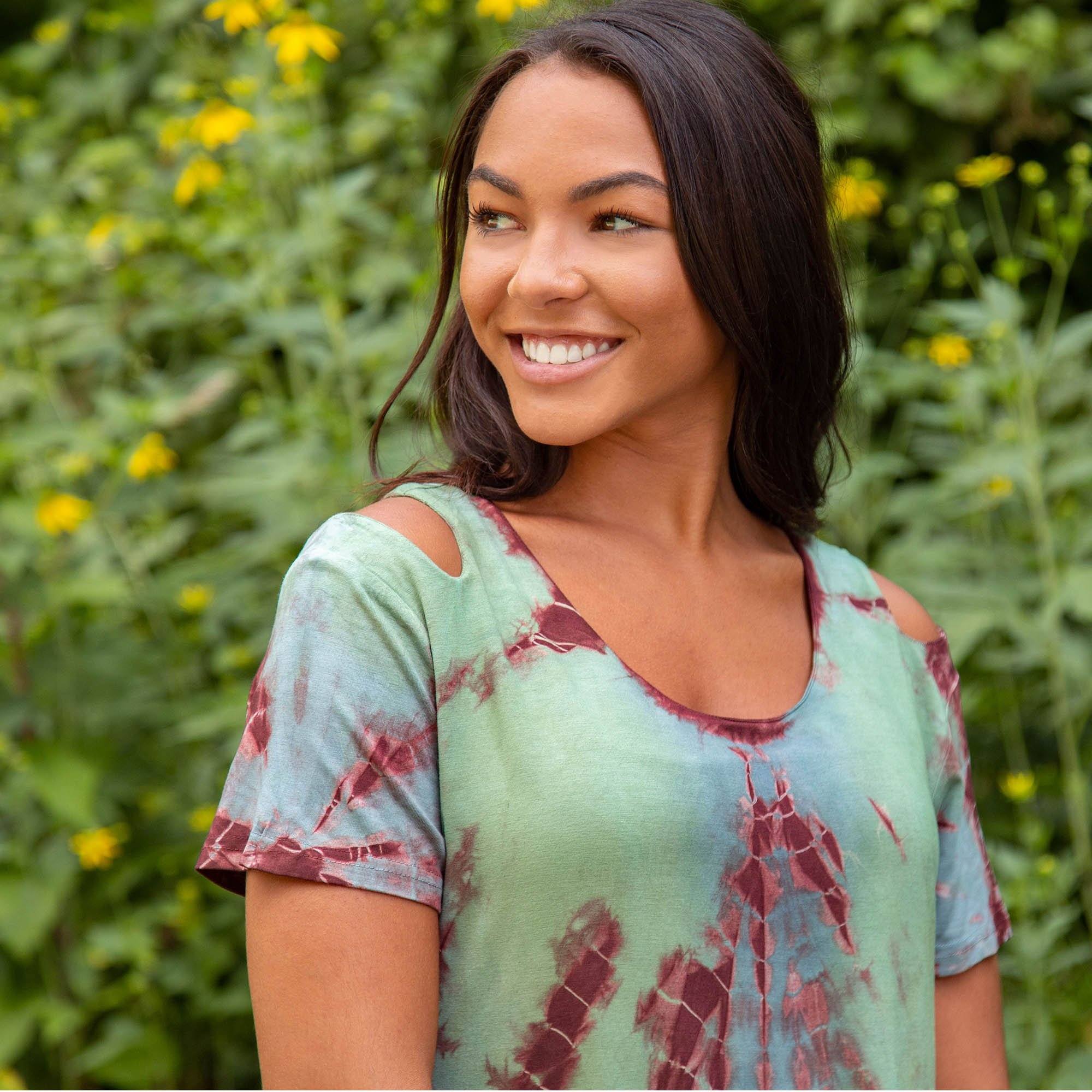 Premium Tie-Dye Cold Shoulder Top - Sand & Stone