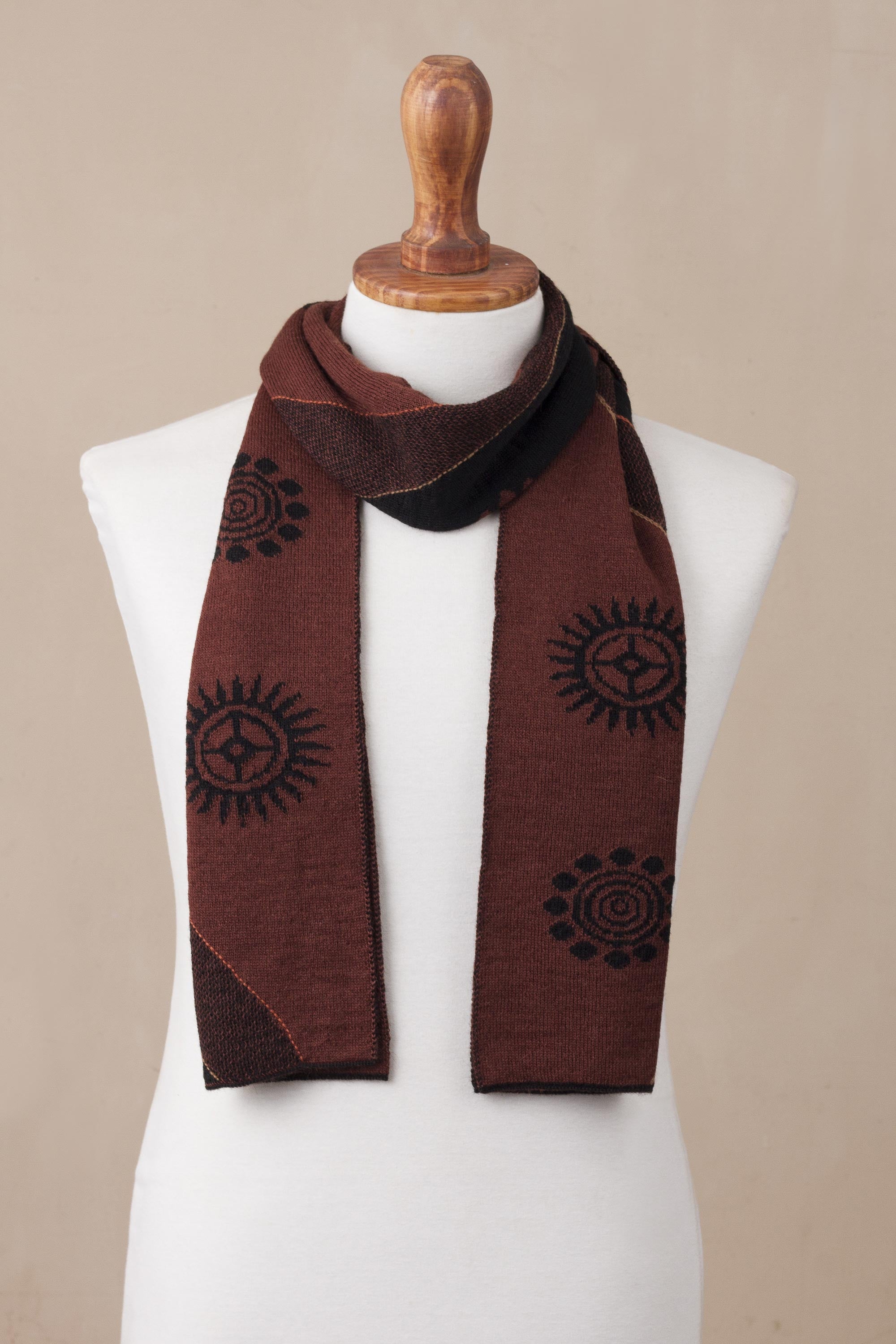 Premium Mahogany & Black Alpaca Blend Scarf – Inca Inspired Design