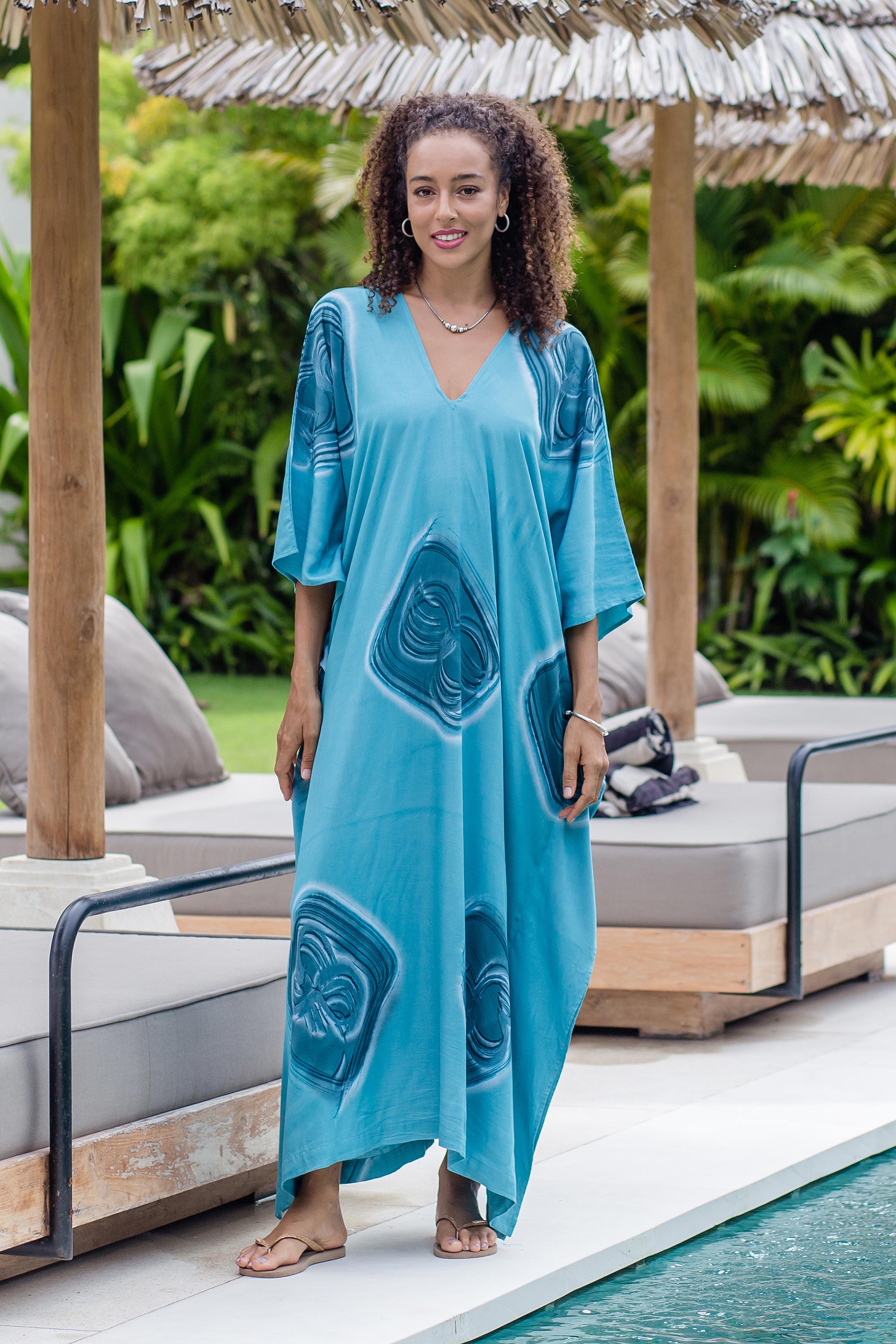 Premium Hand-Painted Rayon Caftan - Bali Artisan Crafted