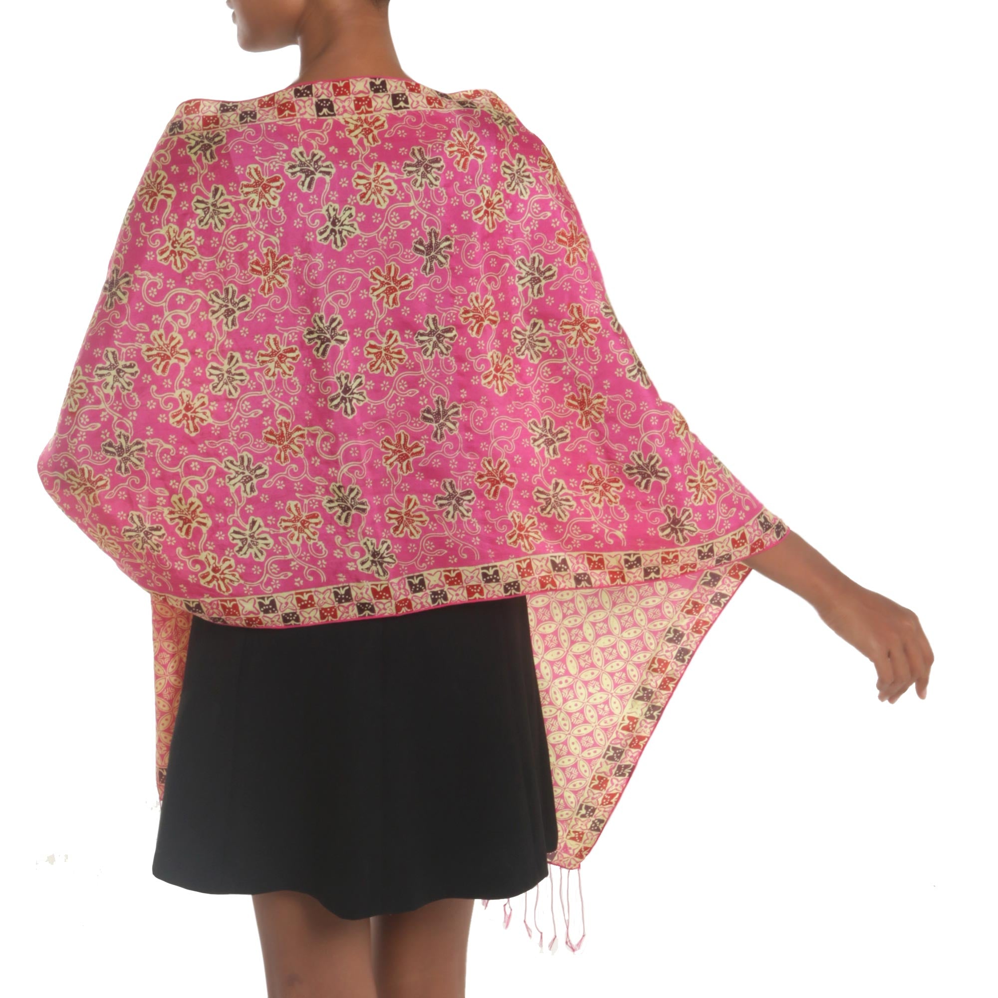 Premium Fuchsia Kawung Batik Silk Shawl - Handcrafted Floral Elegance from Bali