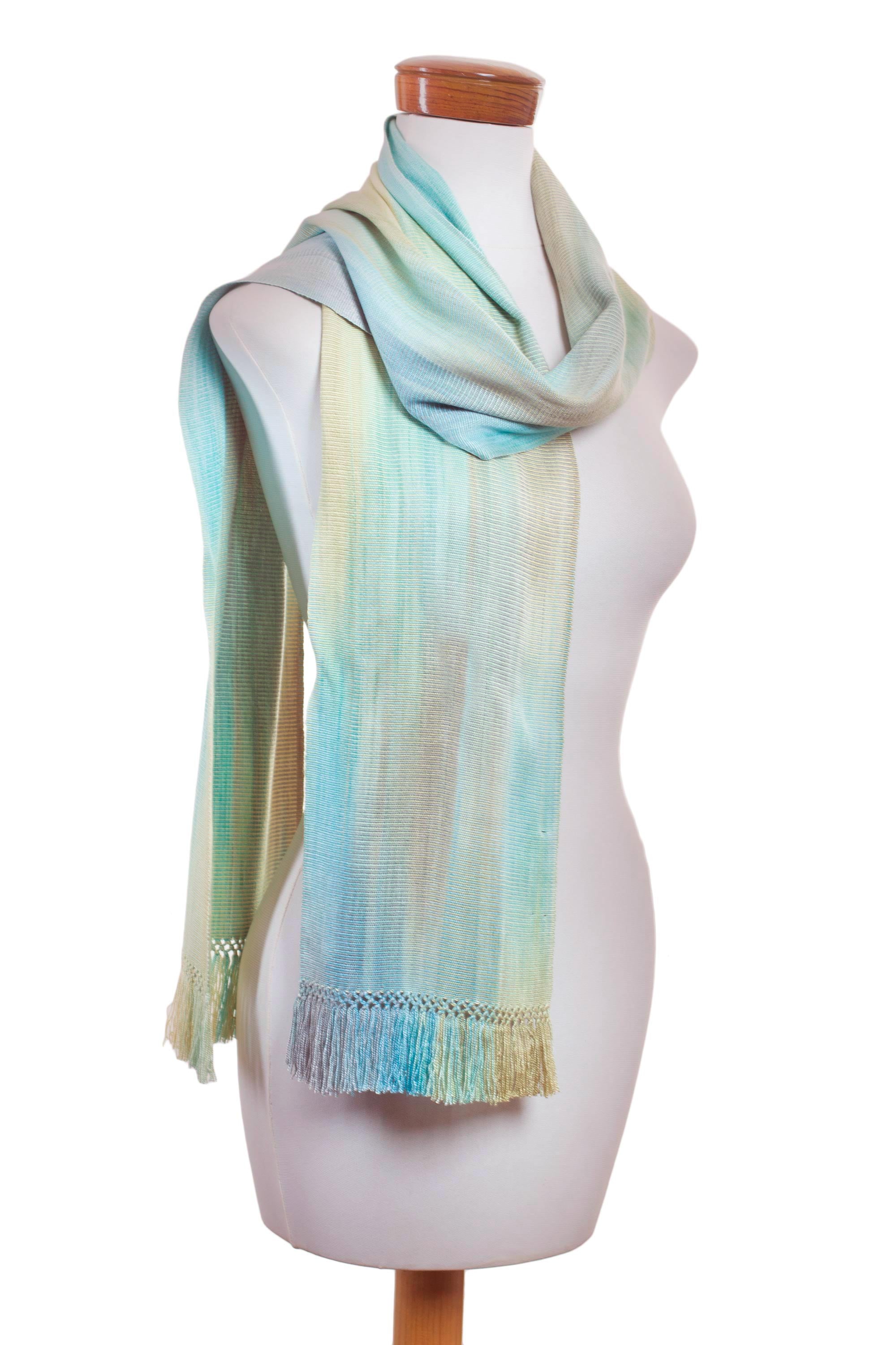 Premium Iridescent Mint Pastel Rayon Chenille Scarf - Handwoven Elegance