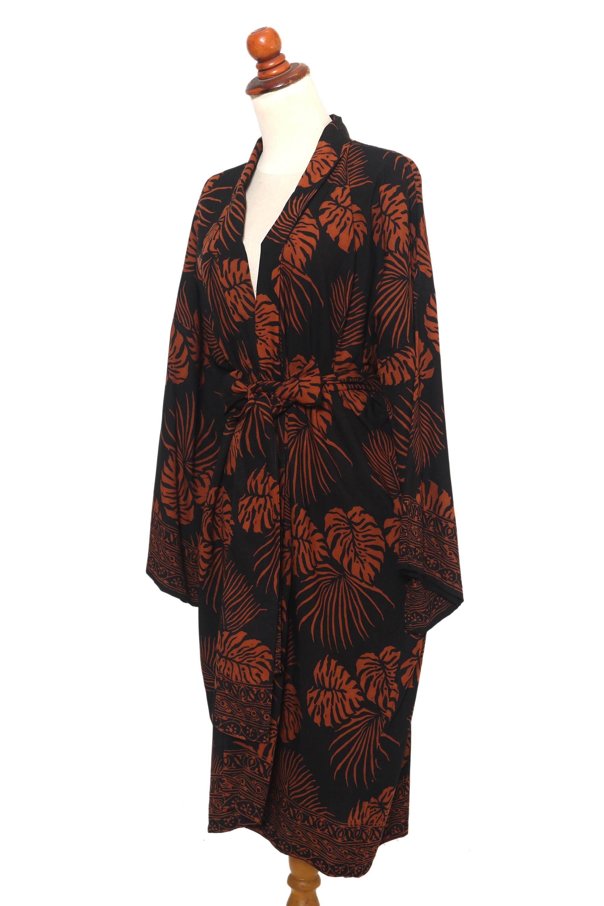 Premium Tropical Leaves Handmade Batik Rayon Robe – Ultimate Style & Comfort