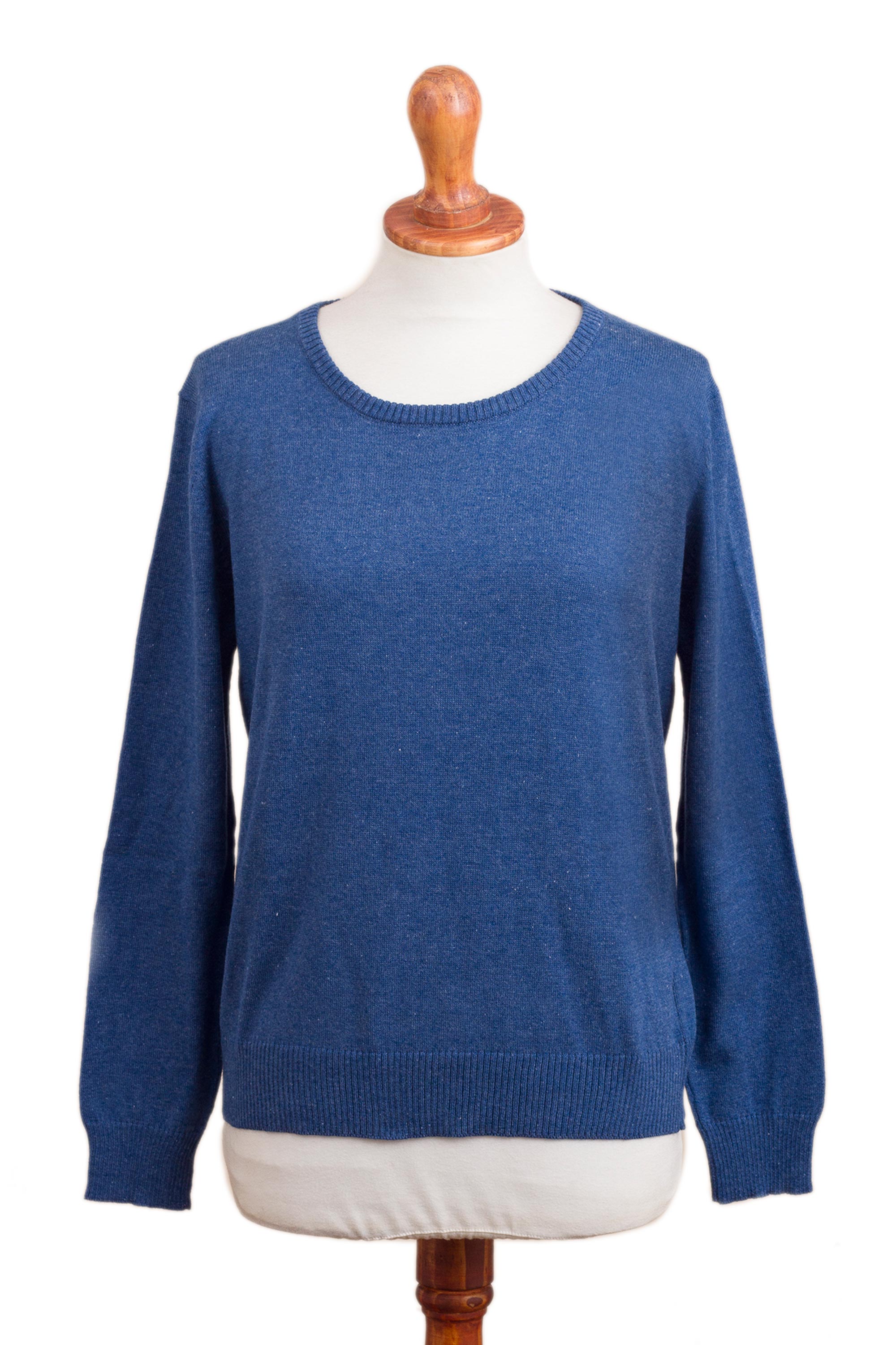 Premium Royal Blue Knit Cotton Blend Pullover – Handcrafted in Peru