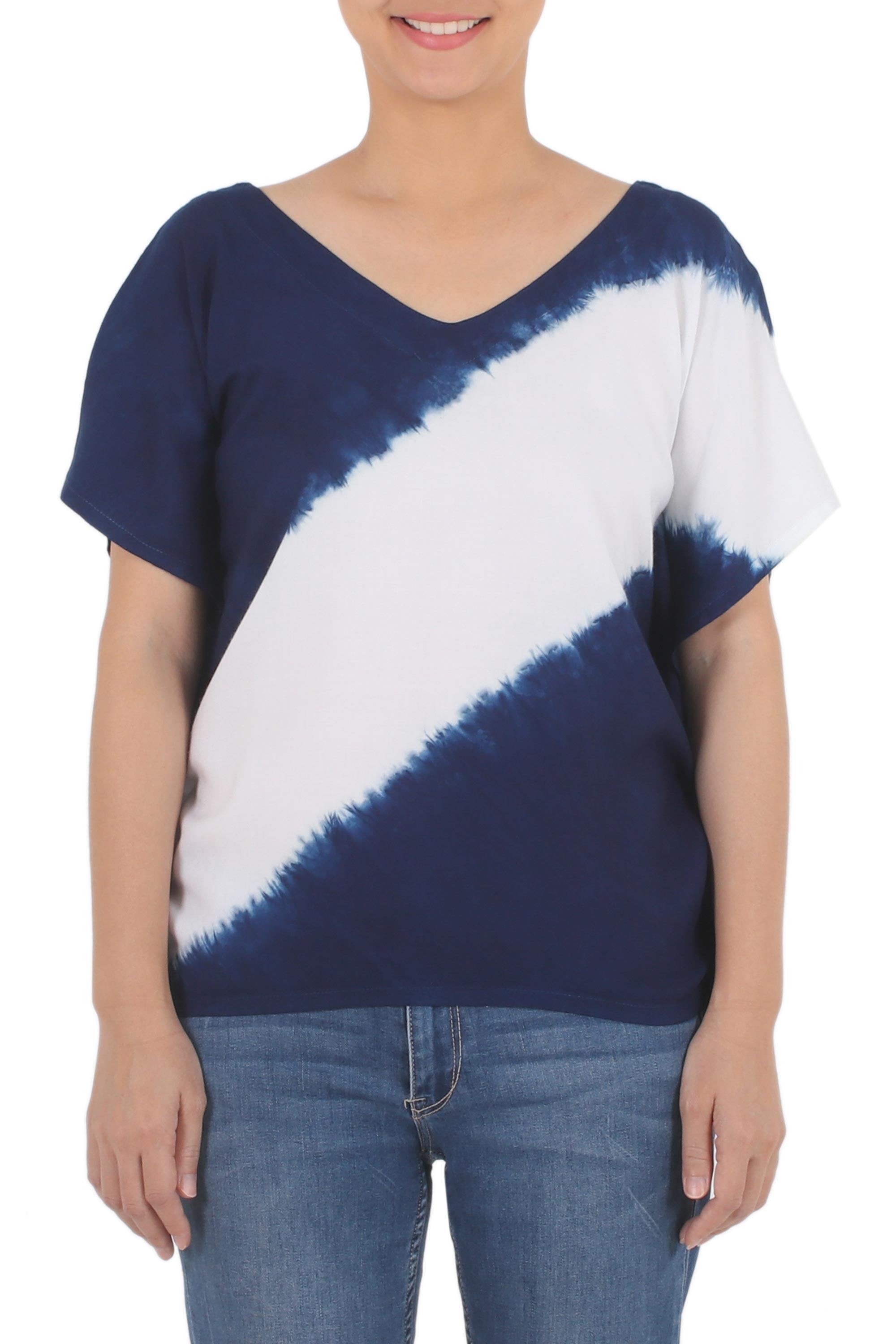 Premium Indigo Tie-Dye Cotton Blouse | Handcrafted Casual Style