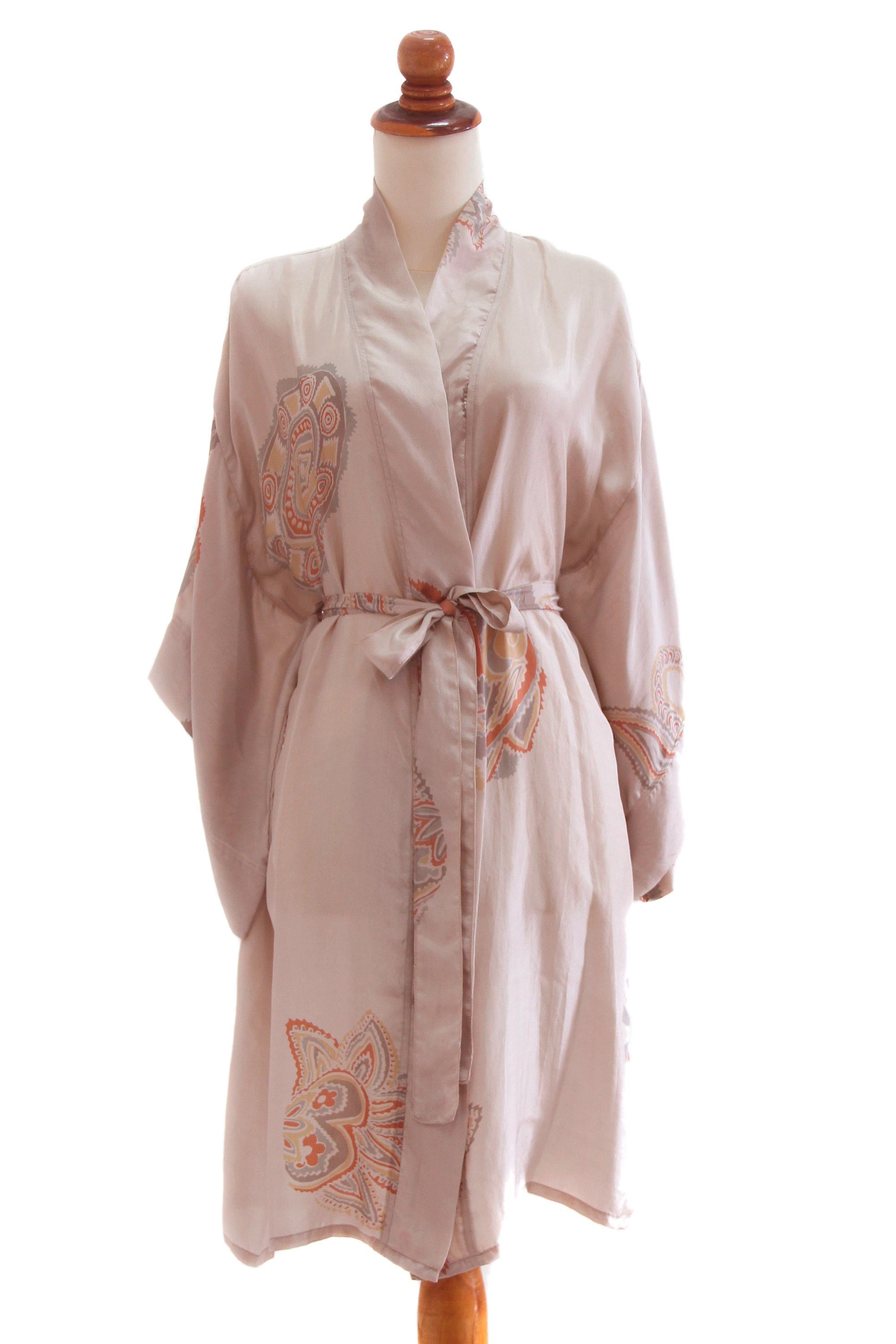 Premium Evening Impression Beige Silk Robe - Ultimate Comfort & Style