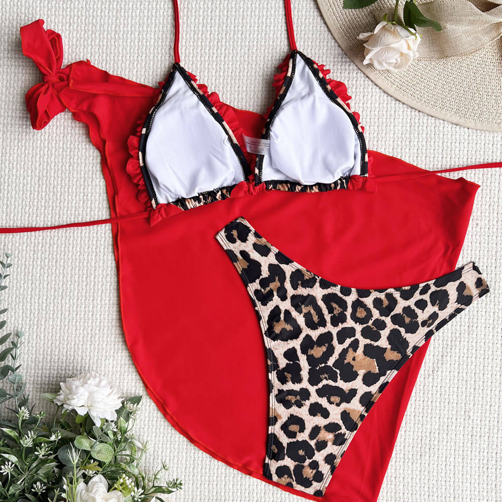 Premium Leopard Print Brazilian Bikini Set with Ruffles