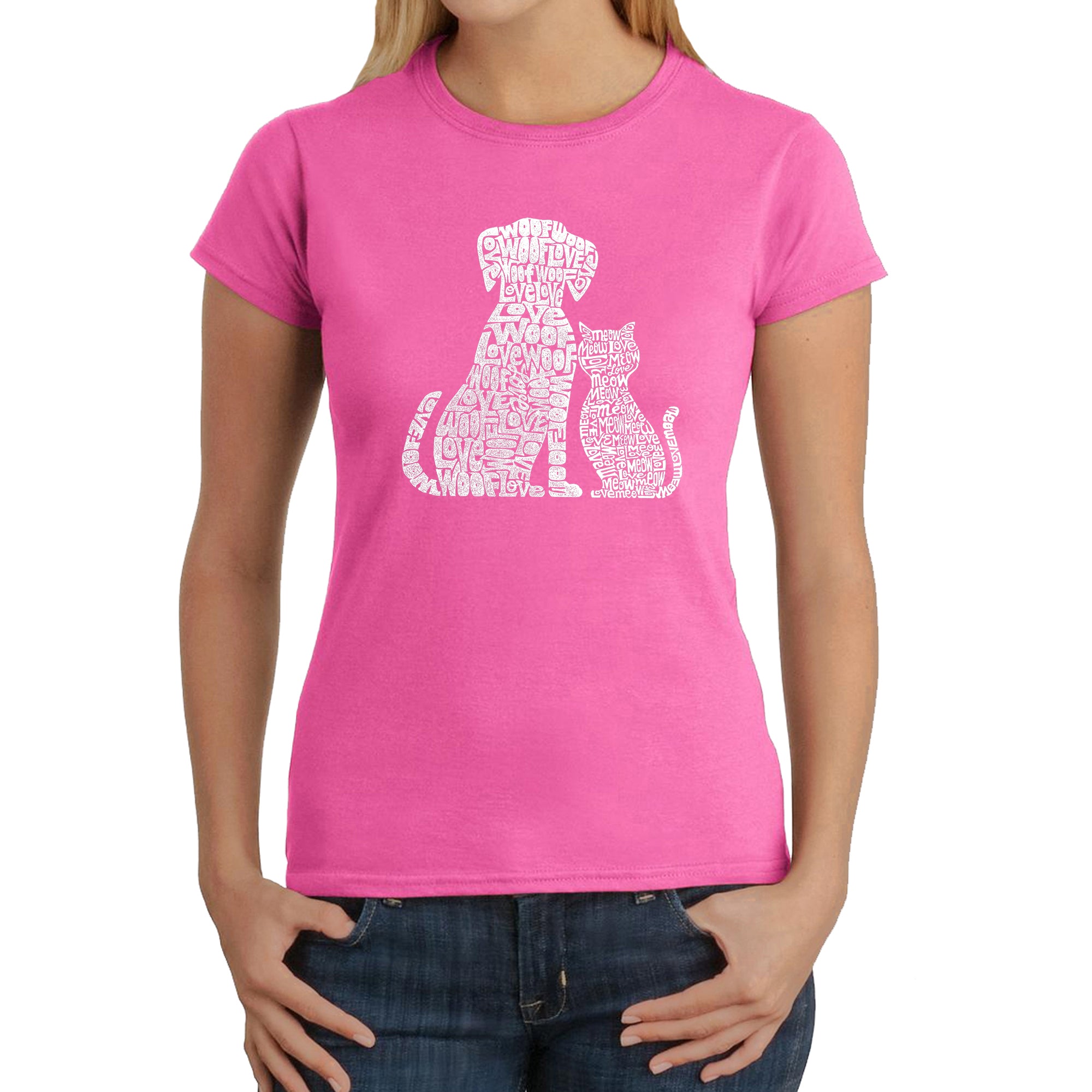 Premium Women's Word Art T-Shirt - Dogs & Cats Design