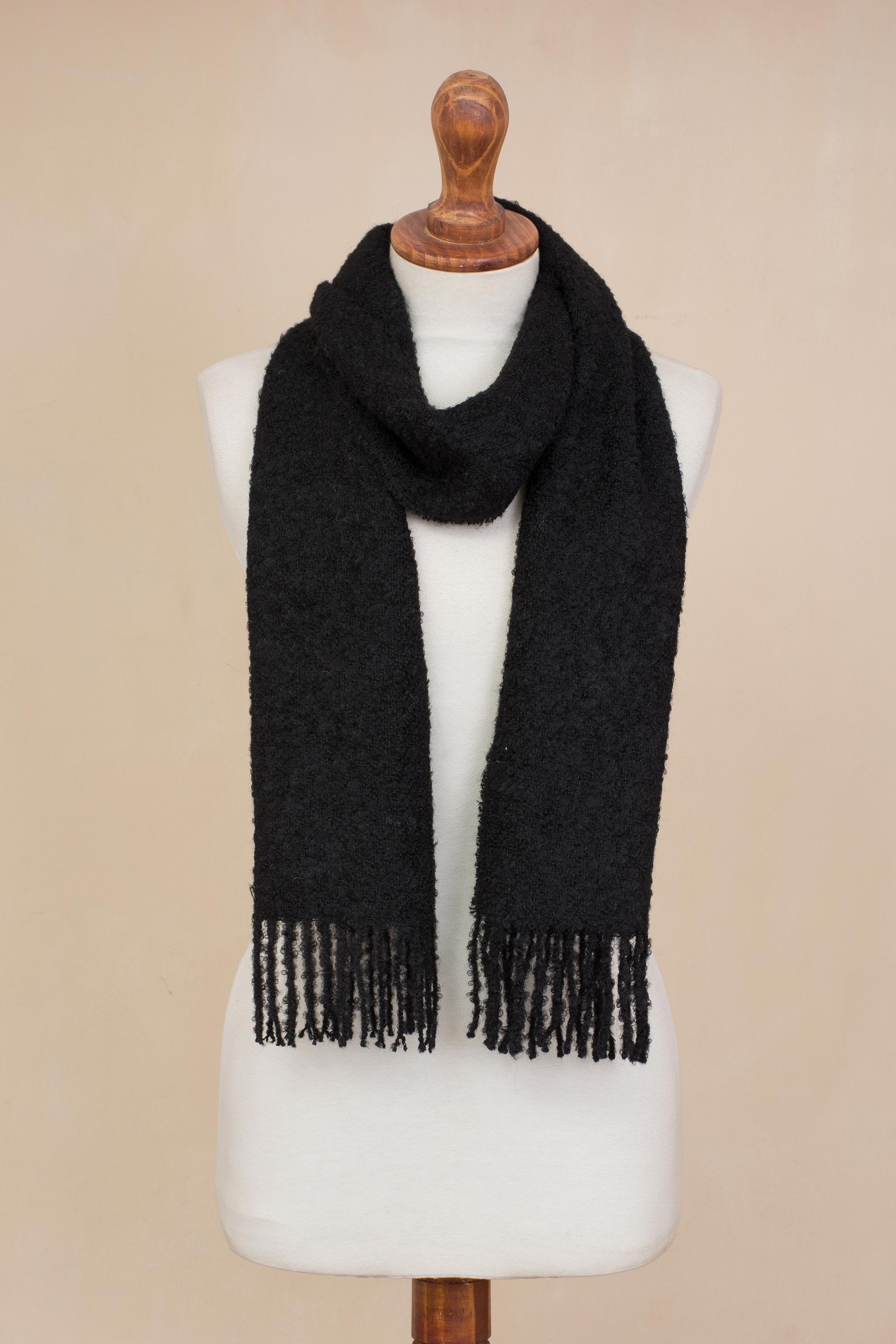 Premium Andean Alpaca Wrap Scarf - Solid Black | Ultimate Softness from Peru