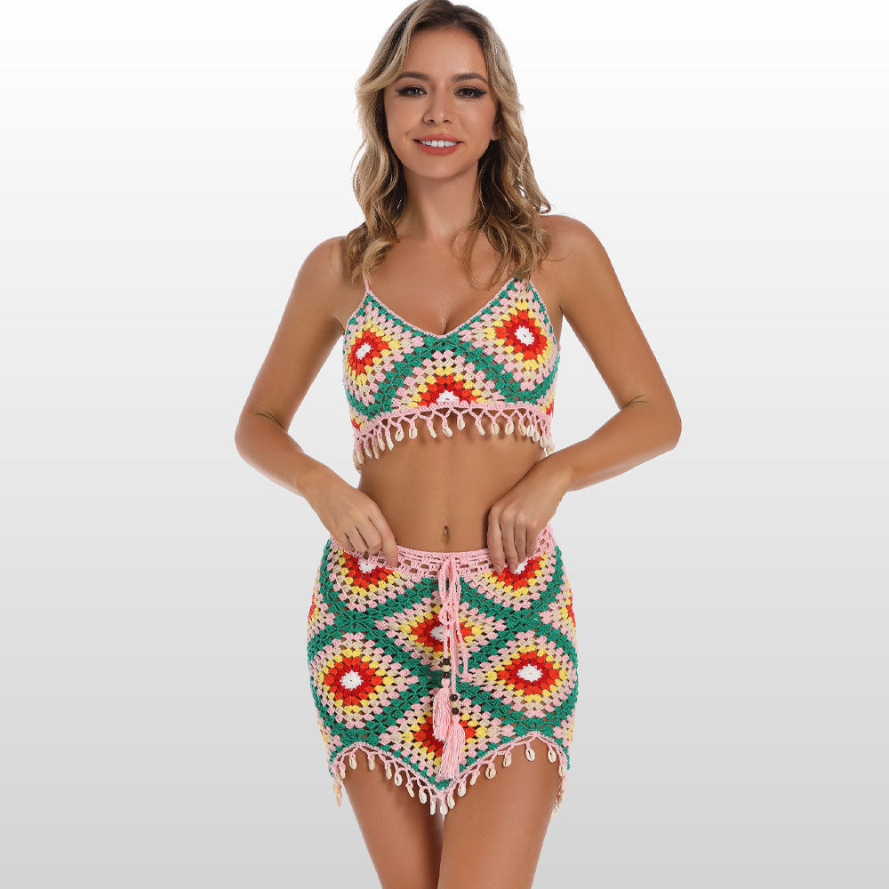 Premium Boho Granny Square Crochet Two-Piece Beach Set