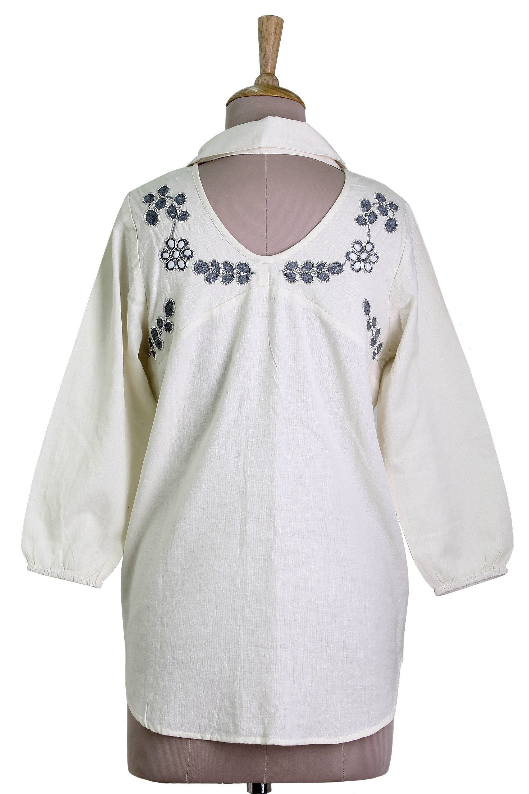 Premium Ivory Cotton Viscose Tunic with Beaded Embroidery | Modern Elegance