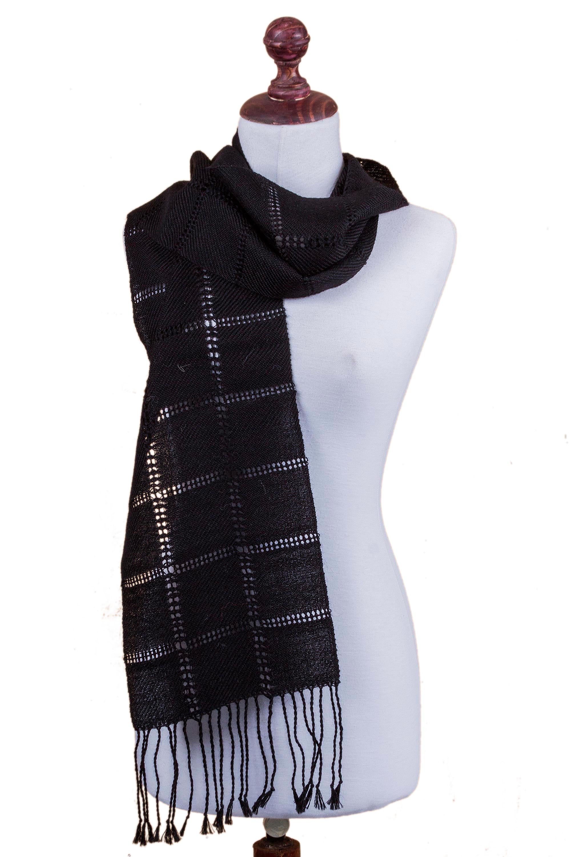 Premium Midnight in Juliaca Handwoven Alpaca Wool Scarf for Women