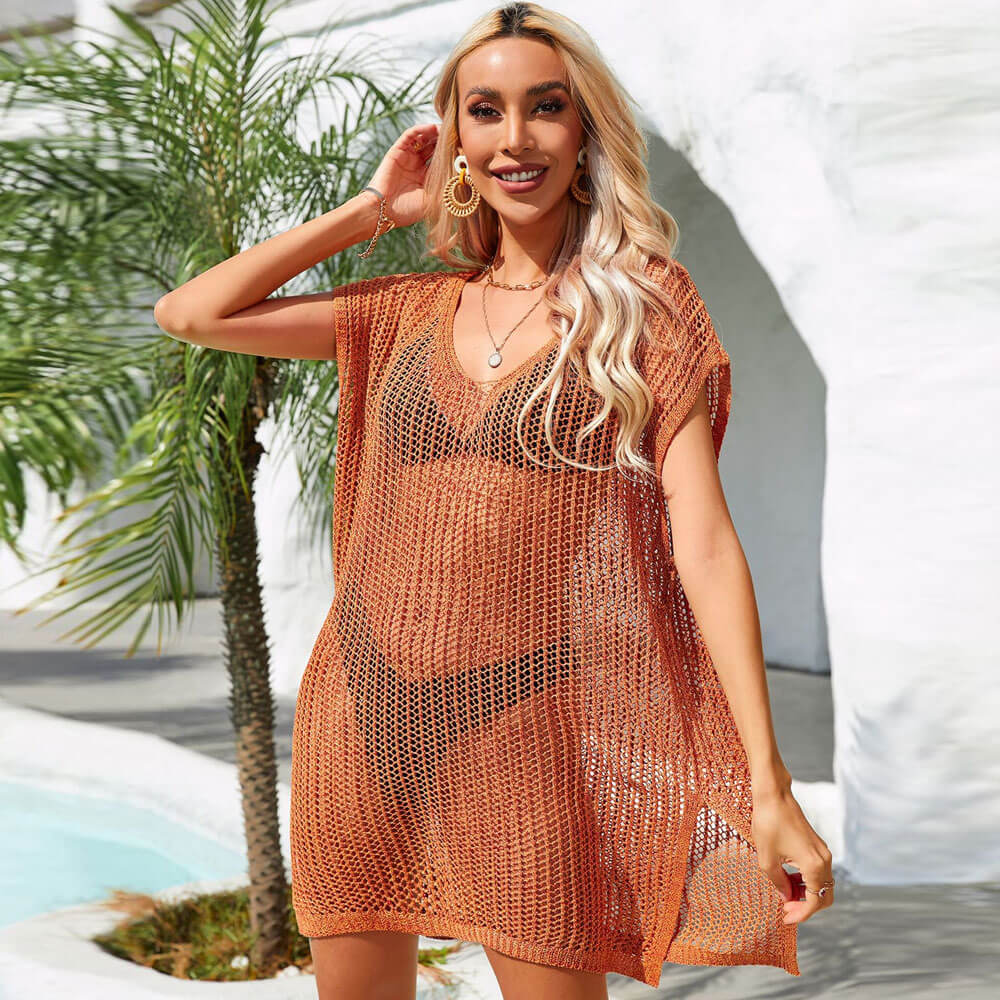 Premium Vintage V-Neck Crochet Beach Cover-Up Dress