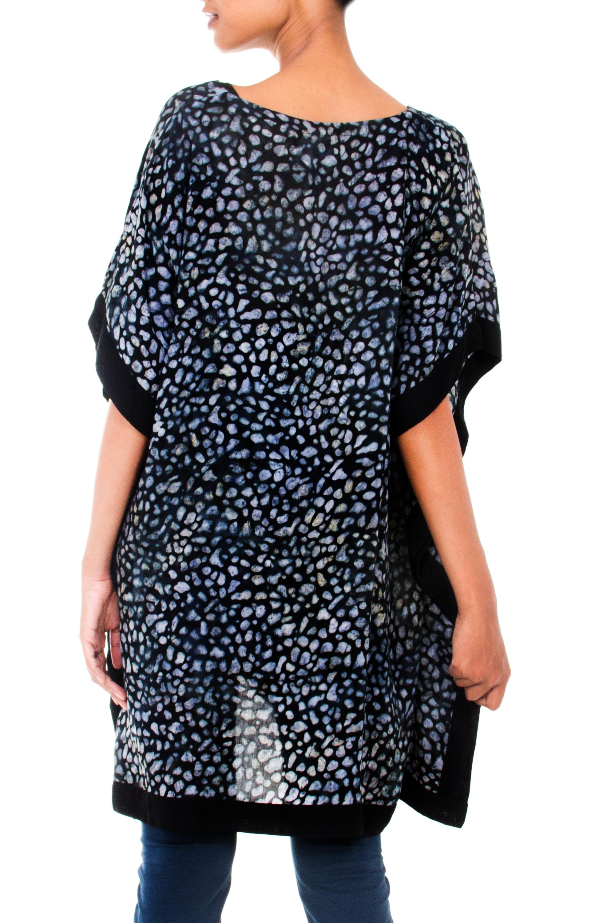 Premium Handcrafted Rayon Gray Batik Caftan - Borneo Slate Edition