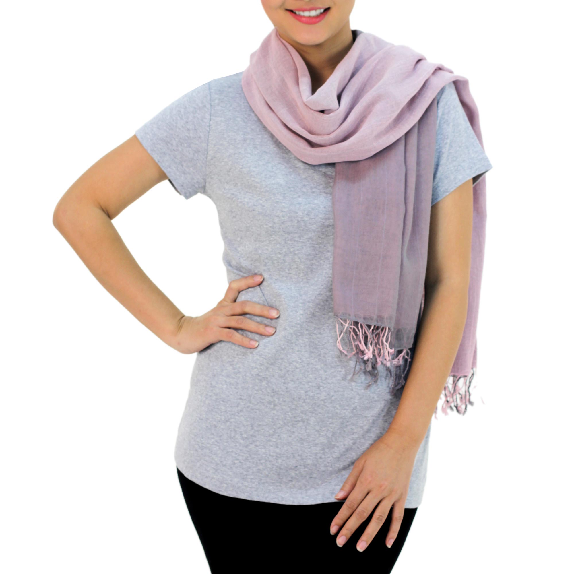 Premium Grey Pink Reversible Cotton Scarf - Handwoven & Versatile