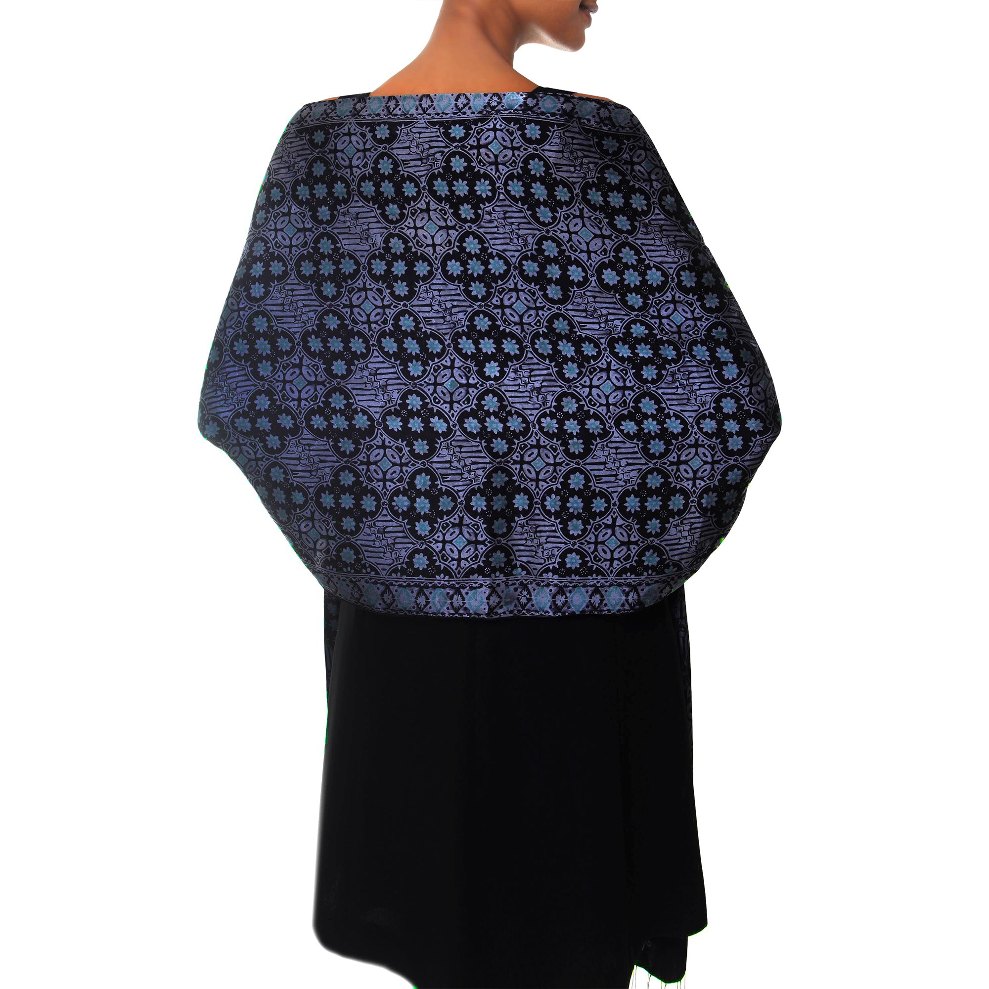 Premium Blue Java Batik Silk Shawl - Handcrafted Elegance