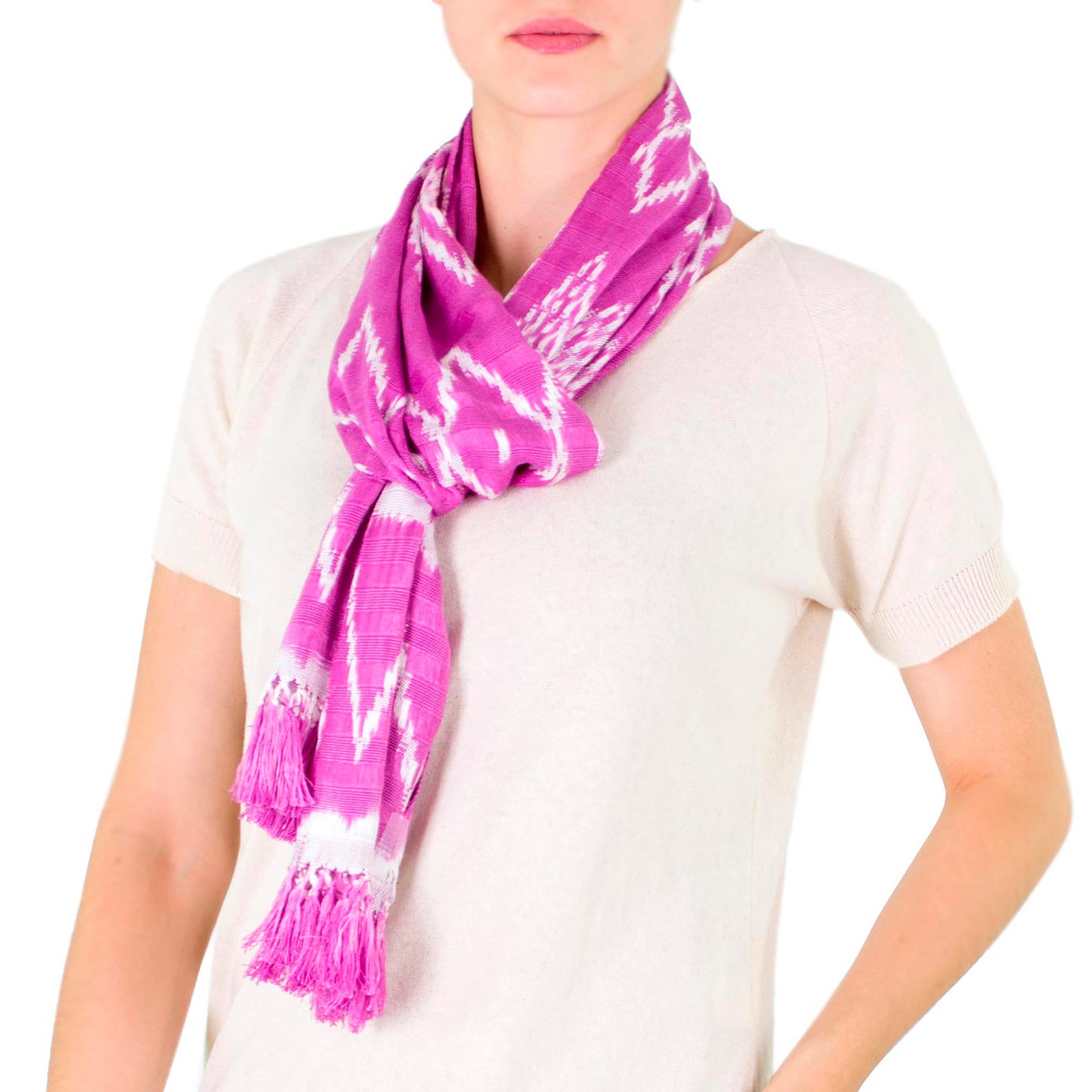 Premium Solola Orchids Fuchsia Cotton Scarf - Handwoven in Guatemala