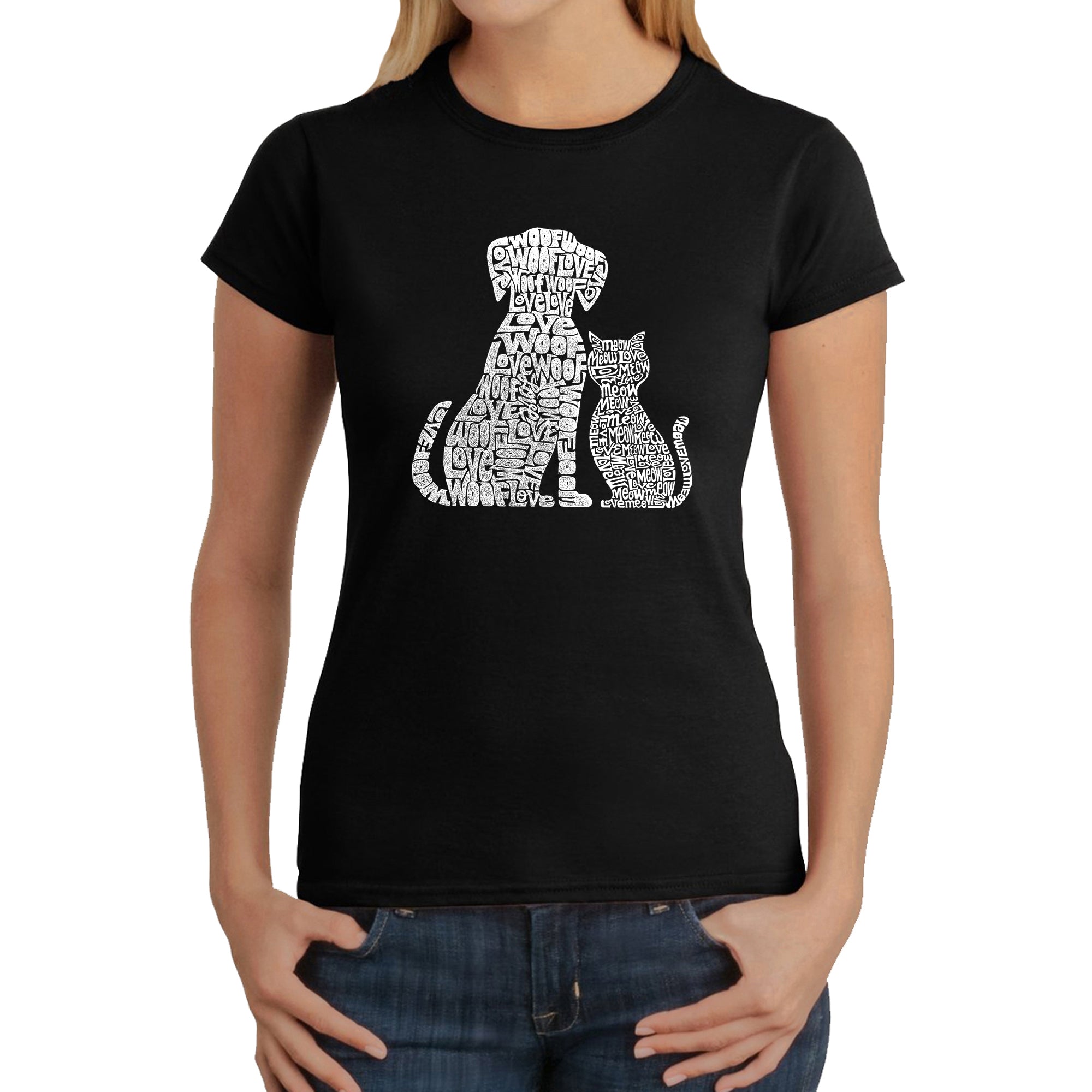 Premium Women's Word Art T-Shirt - Dogs & Cats Design