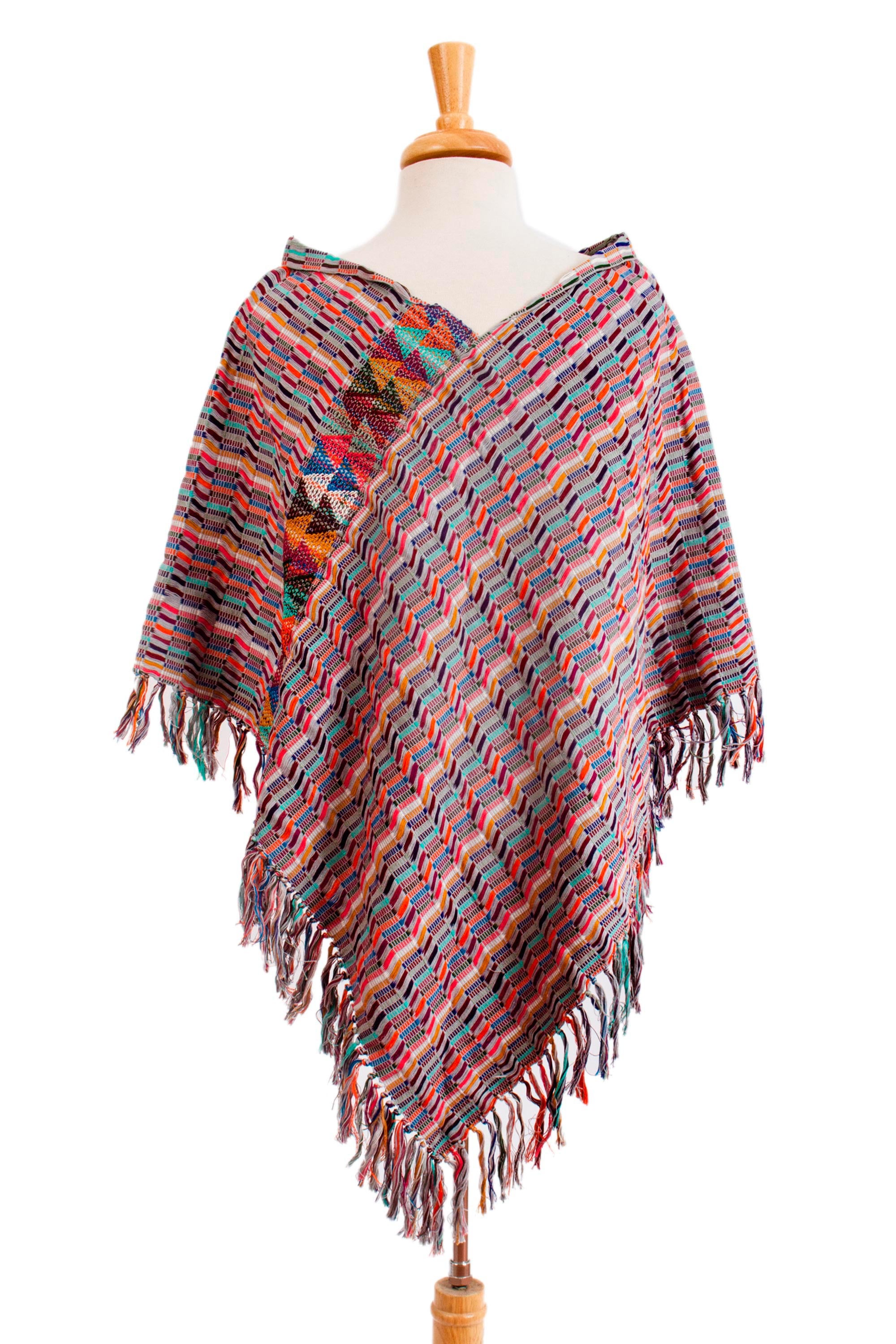 Premium Multicolored Striped Cotton Poncho – Handwoven in Mexico