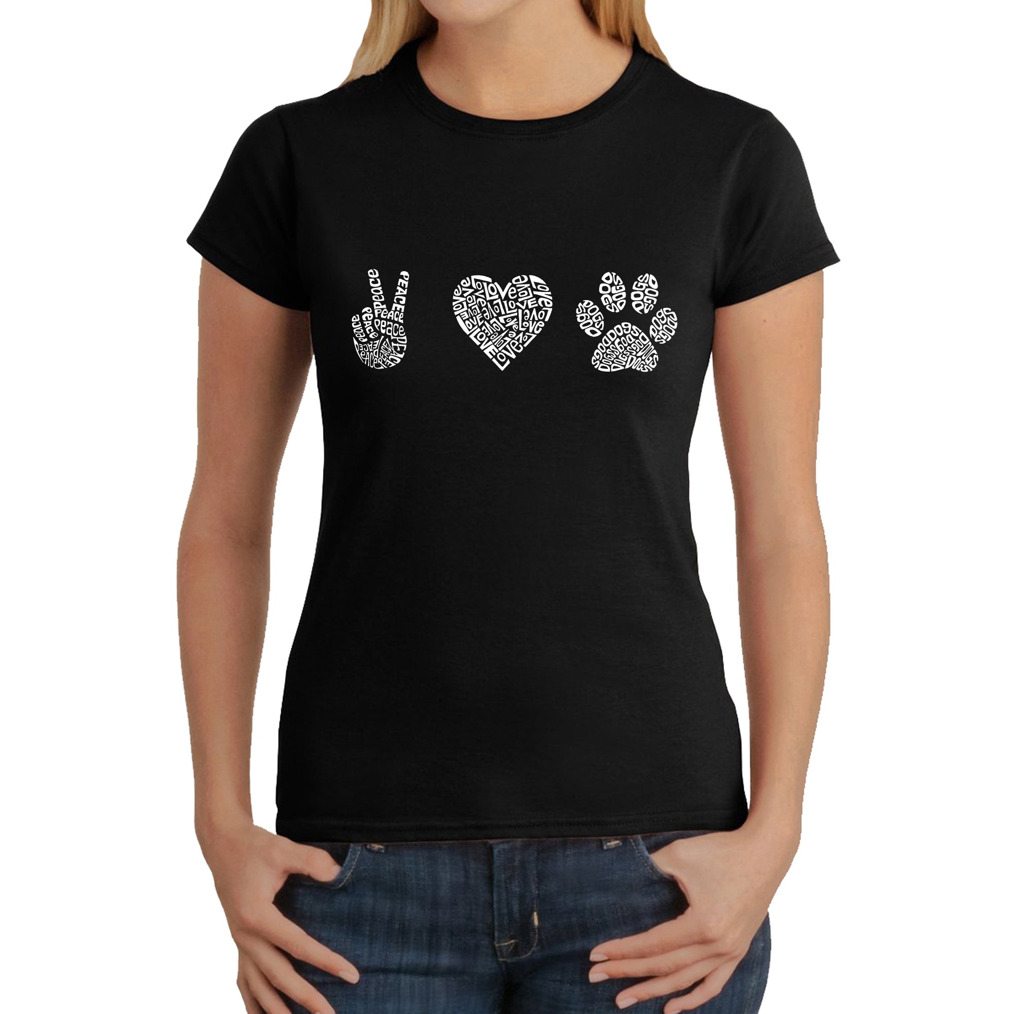 Premium Peace Love Dogs Women's Word Art T-Shirt - Ultimate Dog Lover Tee