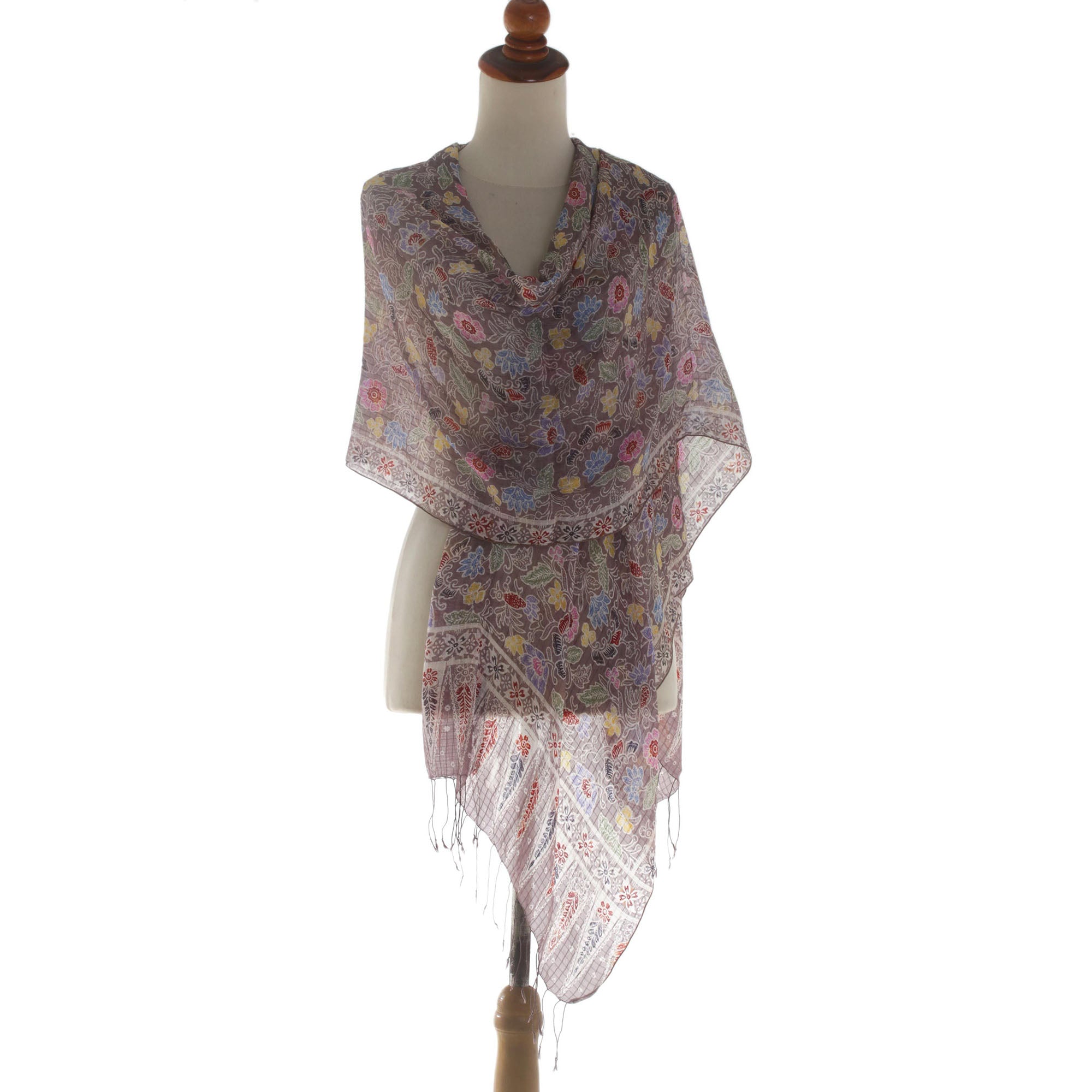 Premium Euphoria Gray Floral Silk Batik Shawl - Ultimate Elegance