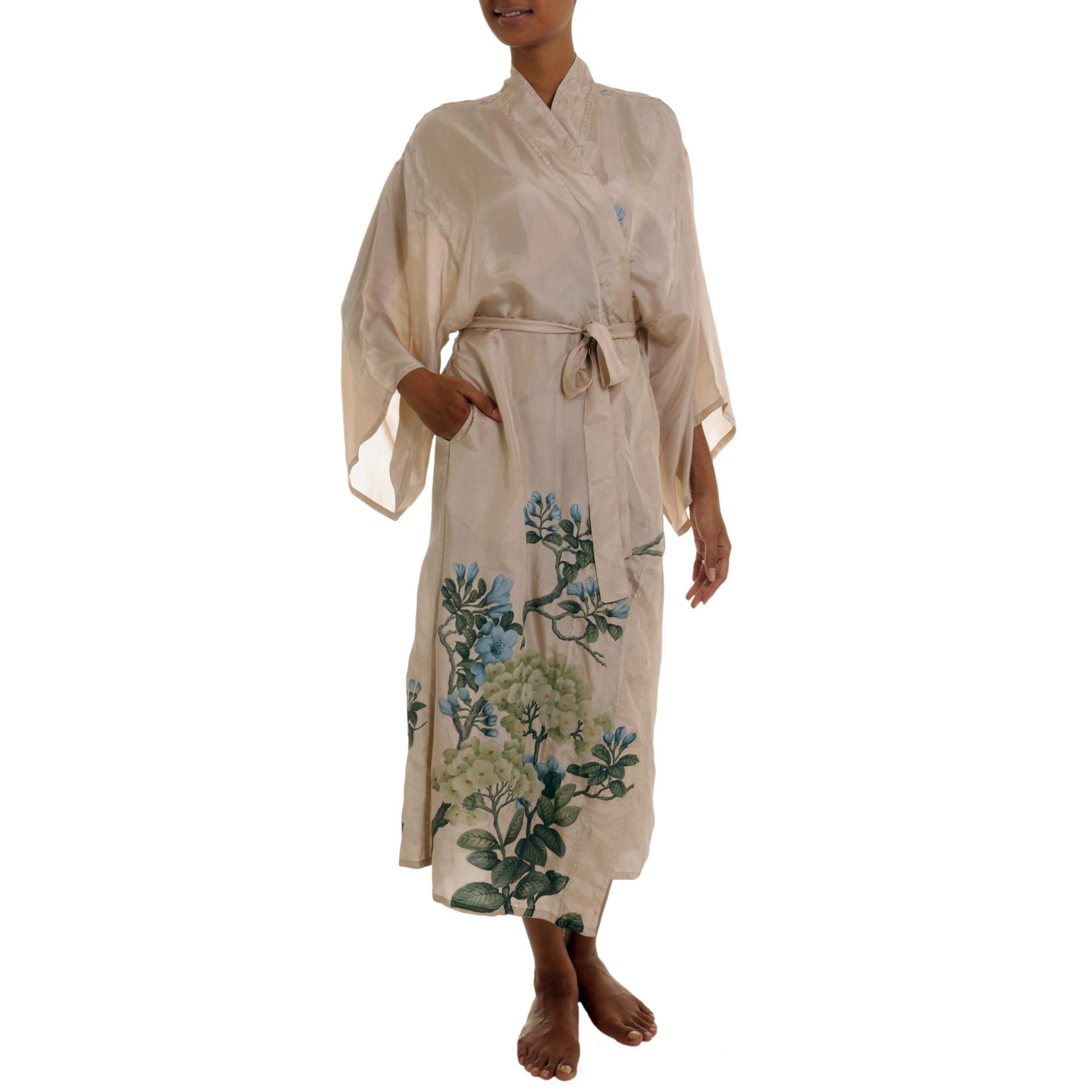 Premium Azure Blossoms Silk Robe - Ultimate Luxury