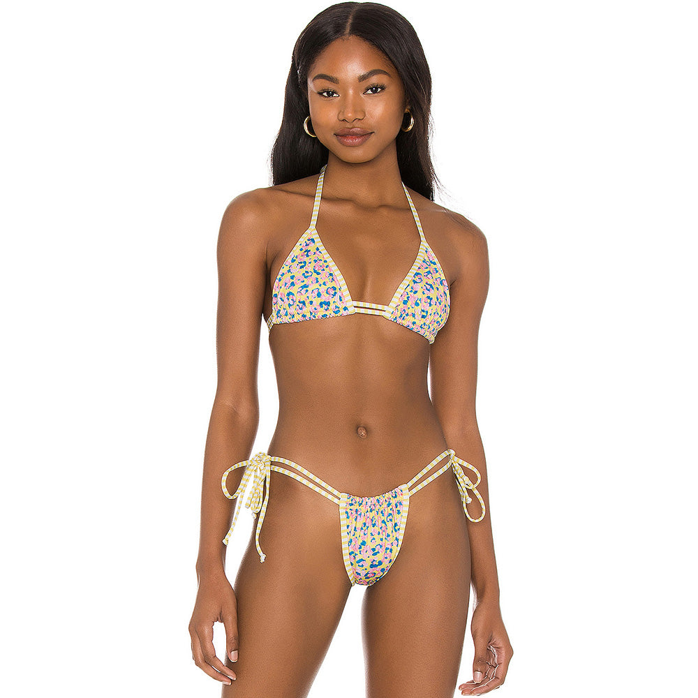 Premium Floral Print Brazilian Bikini Set - Double Strappy Design