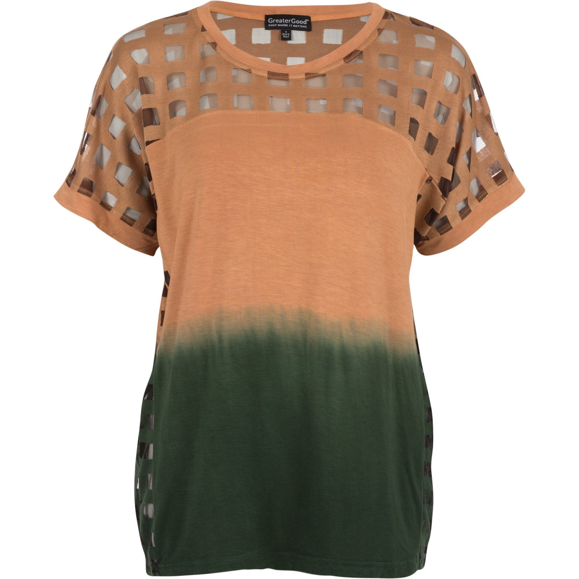 Premium Earthy Dip Dye Top with Grid Detail