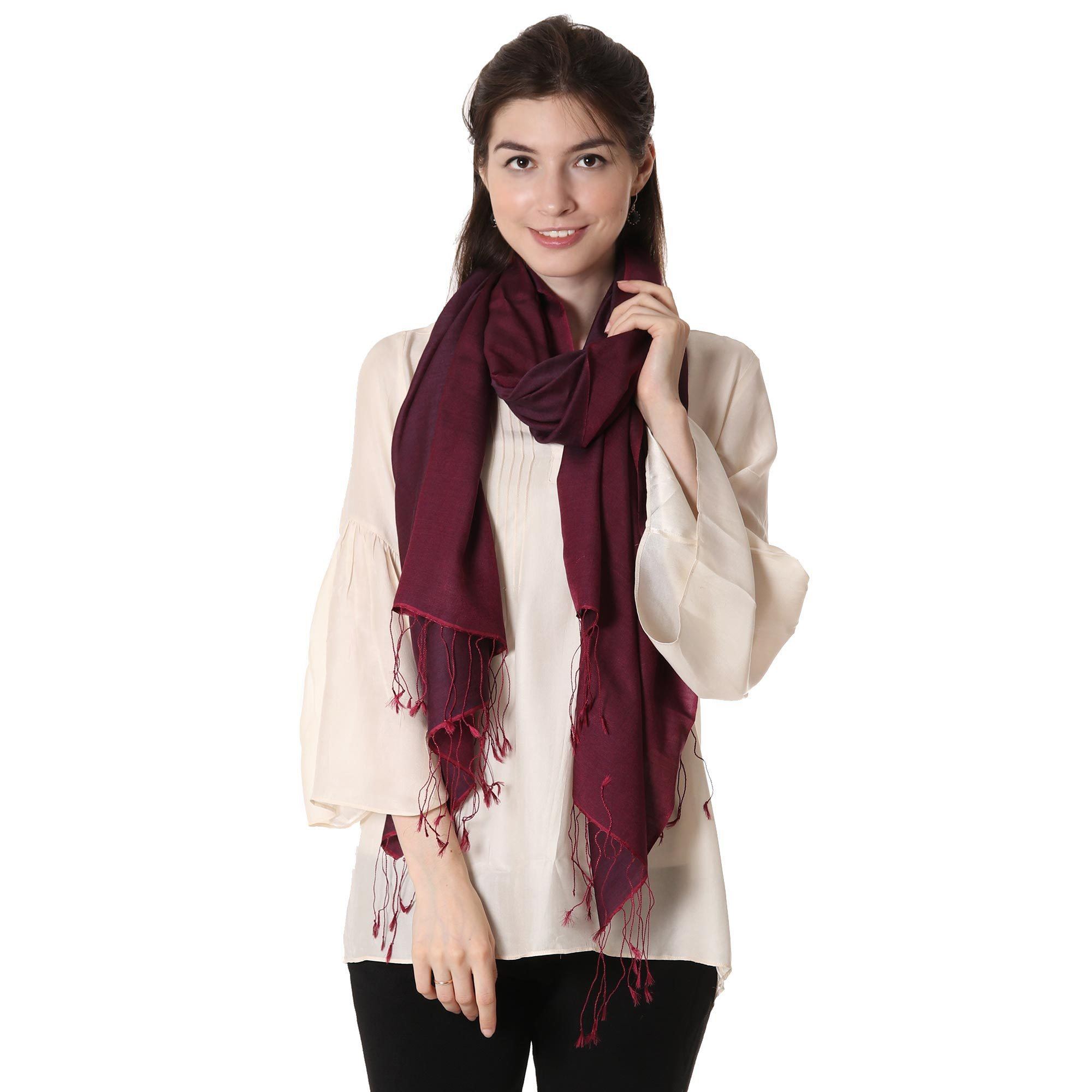 Premium Handcrafted Burgundy Silk & Wool Shawl